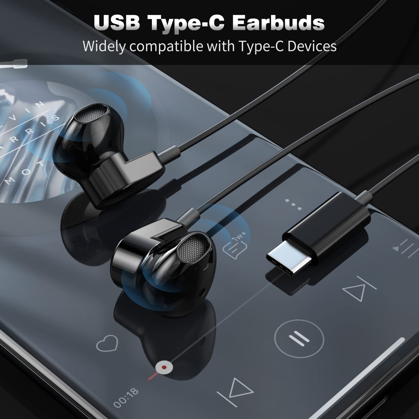 COOYA USB C Wired Earbuds with HiFi Stereo & Noise Canceling - Compatible with iPhone 16/15 Pro Max, iPad 10, Pixel 9/8/7, Samsung Galaxy S25 Ultra/S24/S23/Flip6/S22, OnePlus 13/12 - Perfect for Music, Gaming & Calls