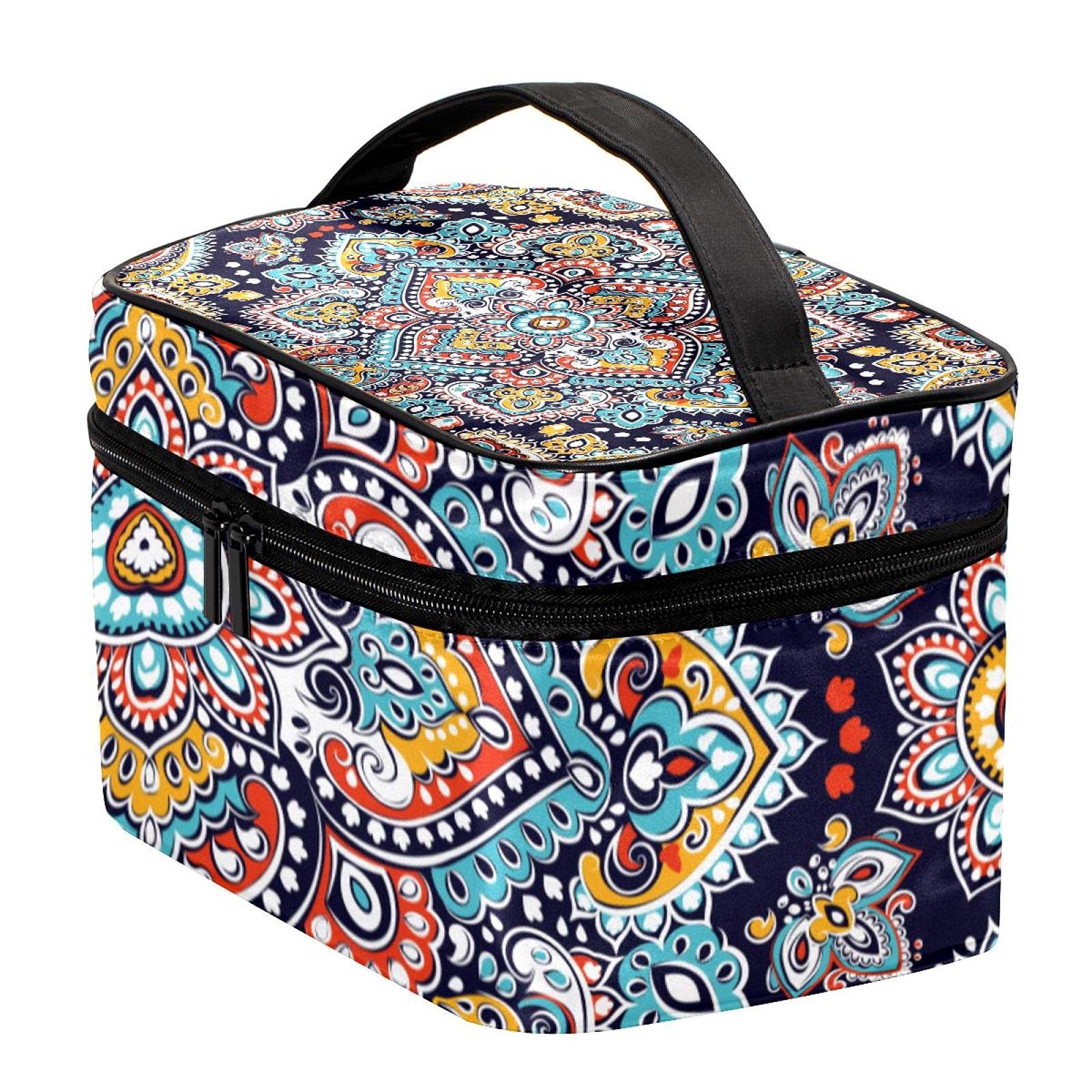 Bohemian Mandala Floral Travel Makeup Bag - Large Waterproof Cosmetic Organizer with Zipper for Women & Girls | Perfect for Vacation, Gym, Beach & Daily Essentials Storage