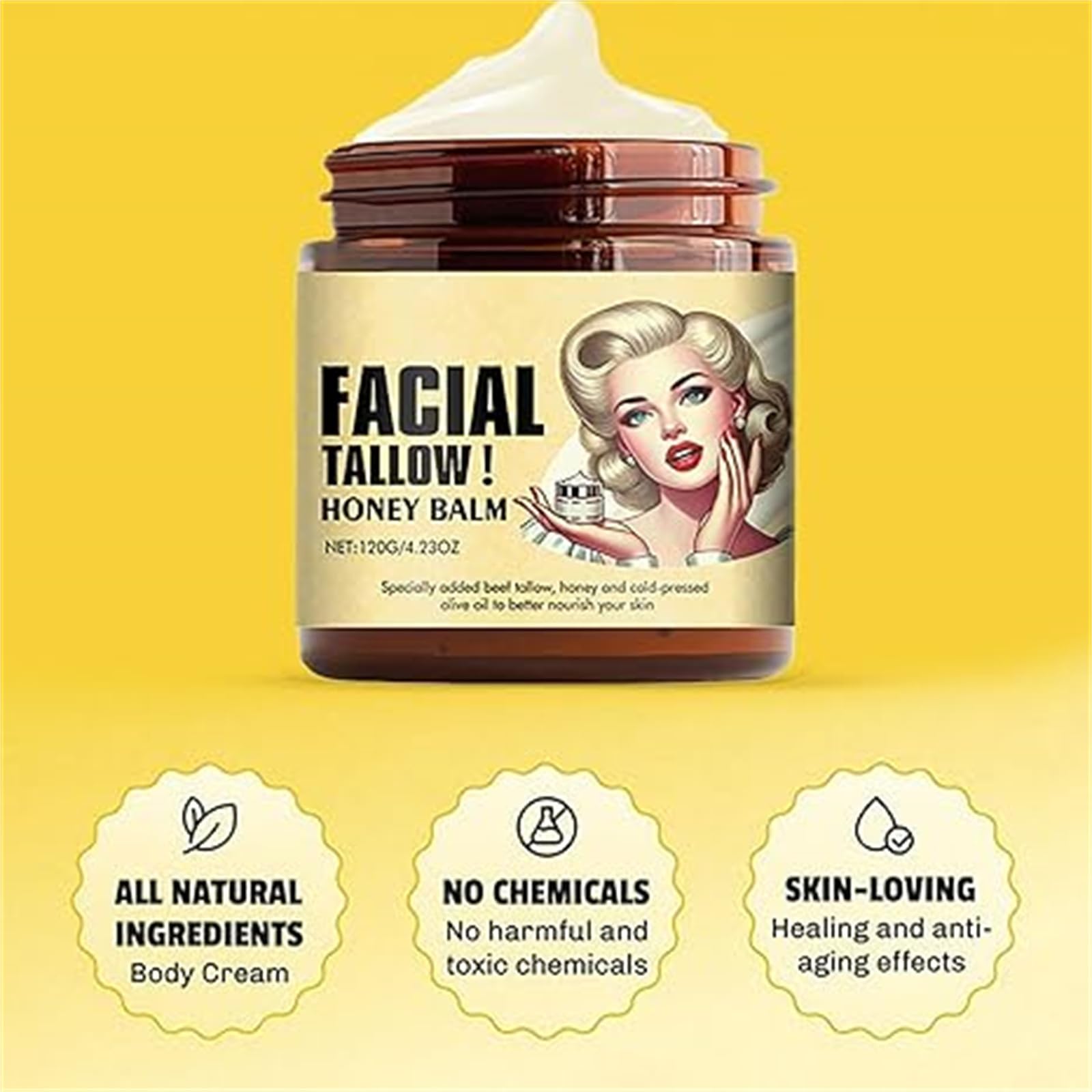 Organic Whipped Tallow Honey Balm - Grass Fed Face Cream & Lip Balm for Dry Skin Care (2pcs)
