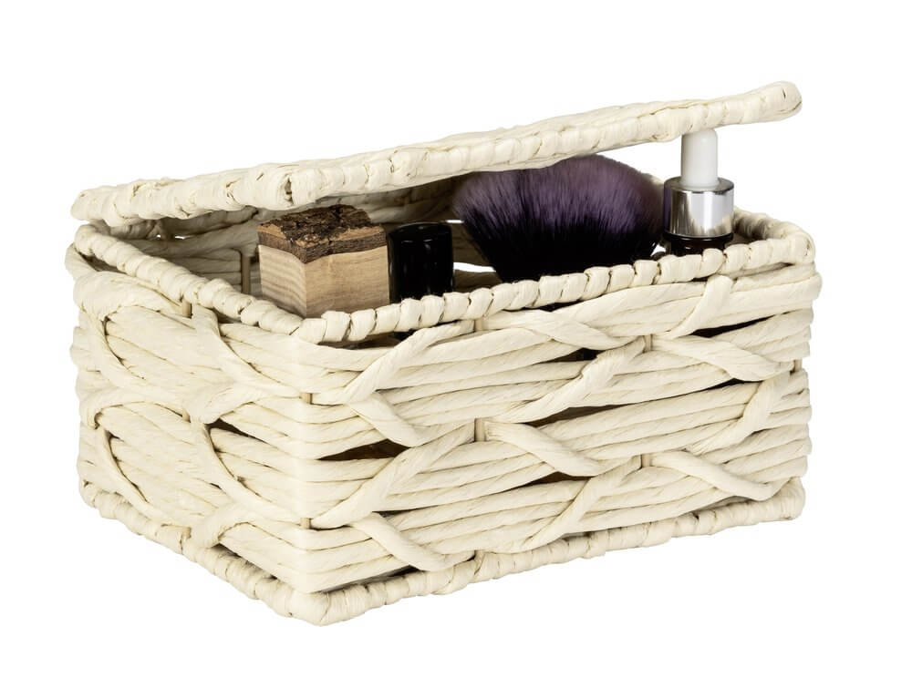 Vabriano Woven Storage Basket with Lid - Cream Color Home Organization Box for Bedroom, Living Room, and Office Storage