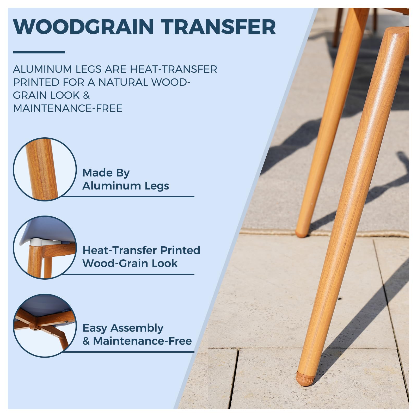 Modern Outdoor Dining Chairs Set of 2 - Recycled Plastic Patio Chairs with Rust-Free Metal Frame & Woodgrain Legs - Whale Design for Backyard, Garden, Poolside or Restaurant Use (Blue)