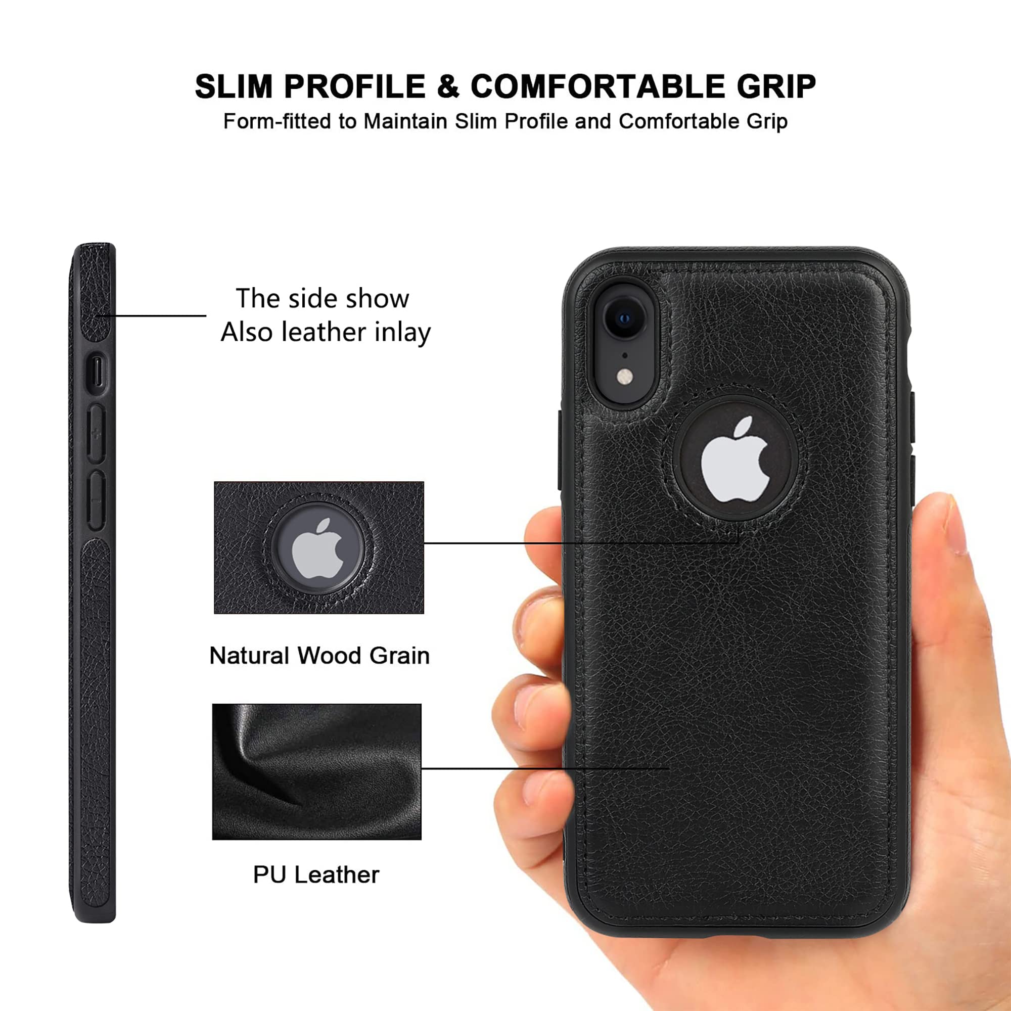 Premium Vegan Leather iPhone XR Case - Slim 6.1 Inch Luxury Vintage Cover (Black) | Perfect for Business Professionals & Fashion Enthusiasts