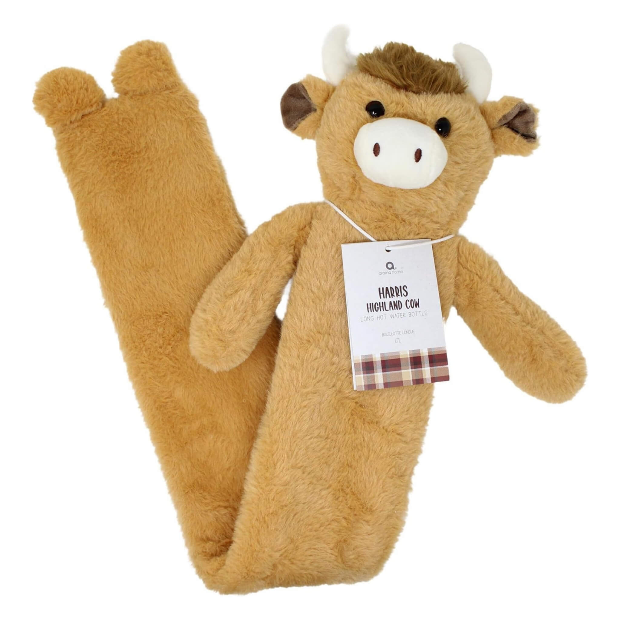 1.7L Long Hot Water Bottle with Harris The Highland Cow Cover - Warm & Cozy for Winter Nights, Period Pain Relief, and Bedtime Comfort