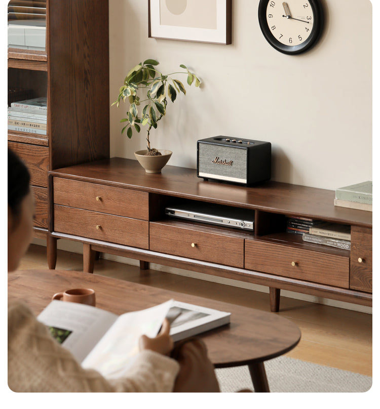Stylish Oak Solid Wood Modern TV Stand - Nordic Design for Living Room & Entertainment Center | Perfect for 55-75 Inch TVs