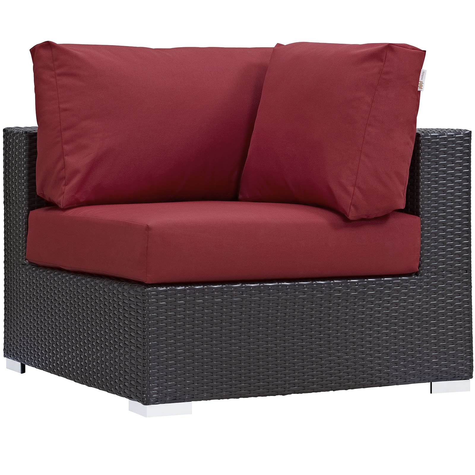 Modway Convene Wicker Rattan Outdoor Patio Sectional Sofa Set - Espresso Red - Weather-Resistant Corner Couch for Backyard, Poolside & Garden Relaxation