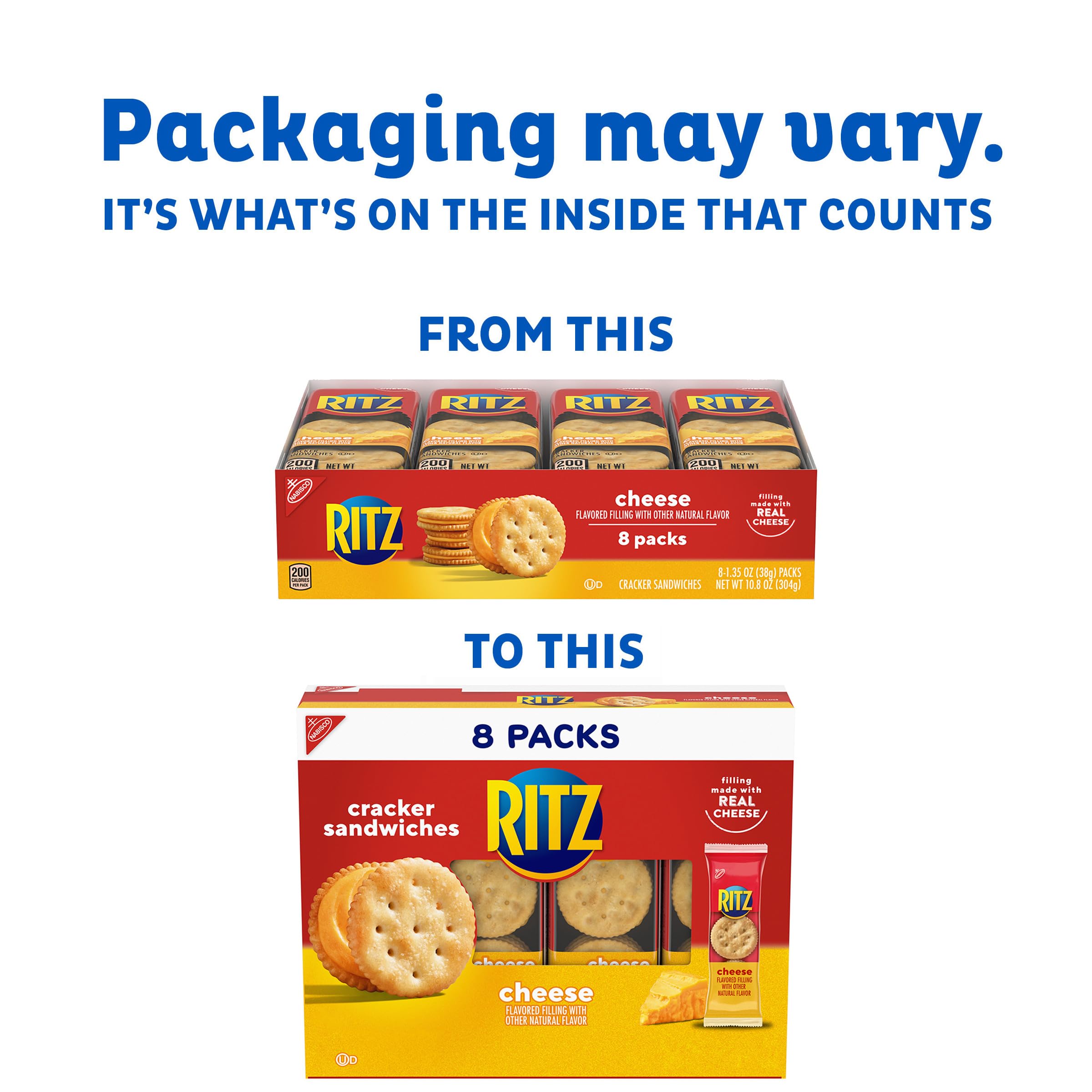 RITZ Cheese Sandwich Crackers - 8 Snack Packs (6 Crackers Each) - Perfect for Lunch Boxes, Office Snacks & On-the-Go Treats