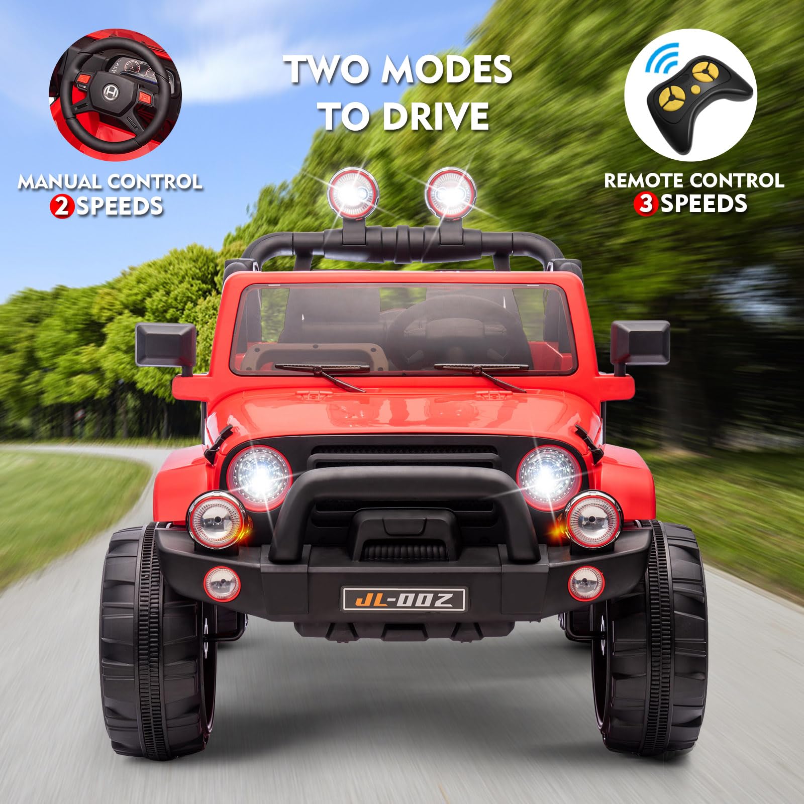12V Kids Electric Ride On Truck - 2 Seater with Parental Remote Control, MP3 Player & LED Lights | Spring Suspension for Smooth Ride | Perfect for Birthday Gifts & Outdoor Play (Red)