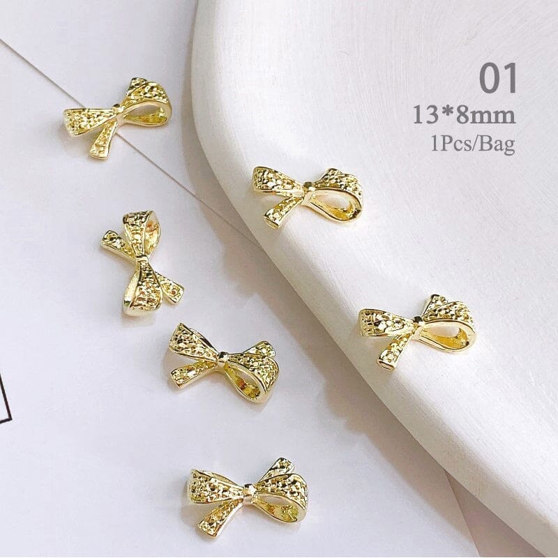Gold Silver Bowknot Metal Rhinestones for Nail Art Decoration - DIY Manicure, Acrylic Nails, Wedding & Party Nail Designs