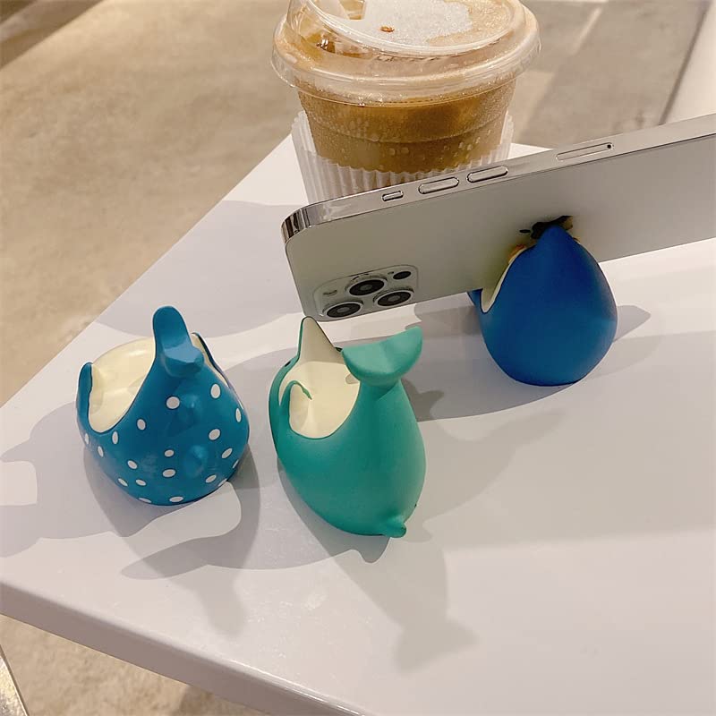 Creative Super Cute Sea Animals Dolphin Seal Penguin Phone Stand Holder - Small Fashionable Hands-Free Cell Phone Desk Stand for PC, Table, Office & Home Decor - Blue Seal - Perfect for Work, Study, and Watching Videos