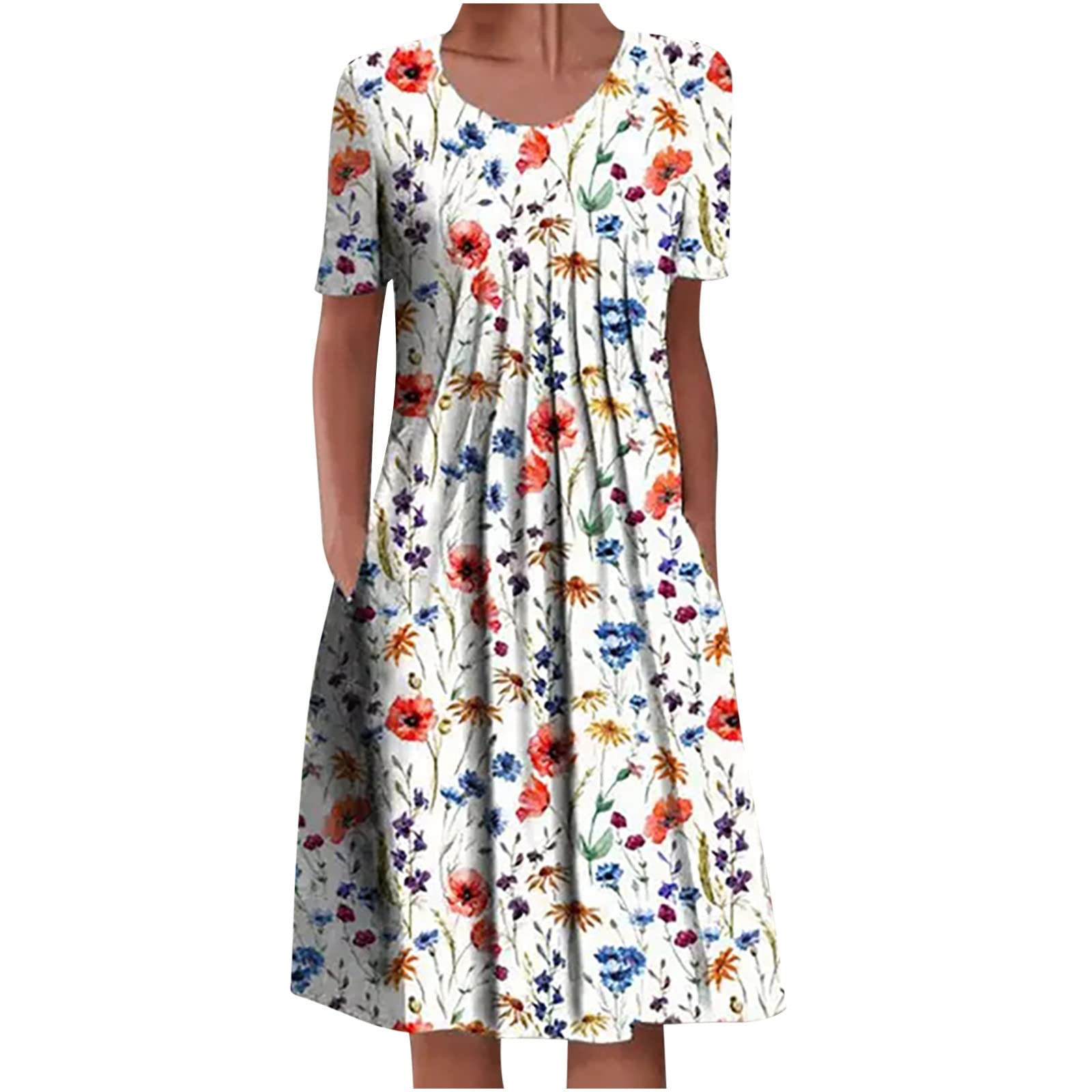 Levmjia Women's Summer Dresses 2023 - Casual Round Neck Short Sleeve Floral Print Foldable Dress | Perfect for Beach Vacation, Date Night & Summer Outings