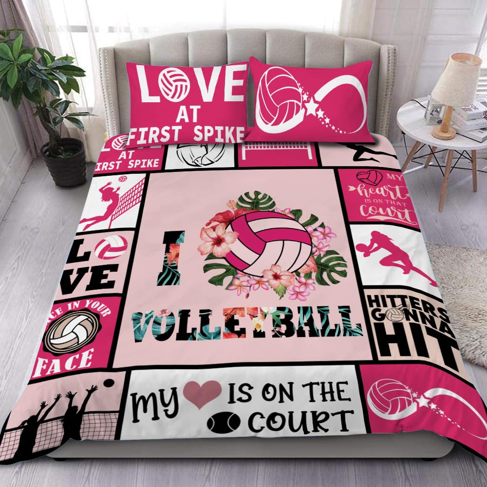 Volleyball Bedding Set - Microfiber Sports Comforter with Volleyball Design for King/Queen/Twin Beds - Perfect for Sports Lovers' Bedroom Decor and Game Day Themed Rooms