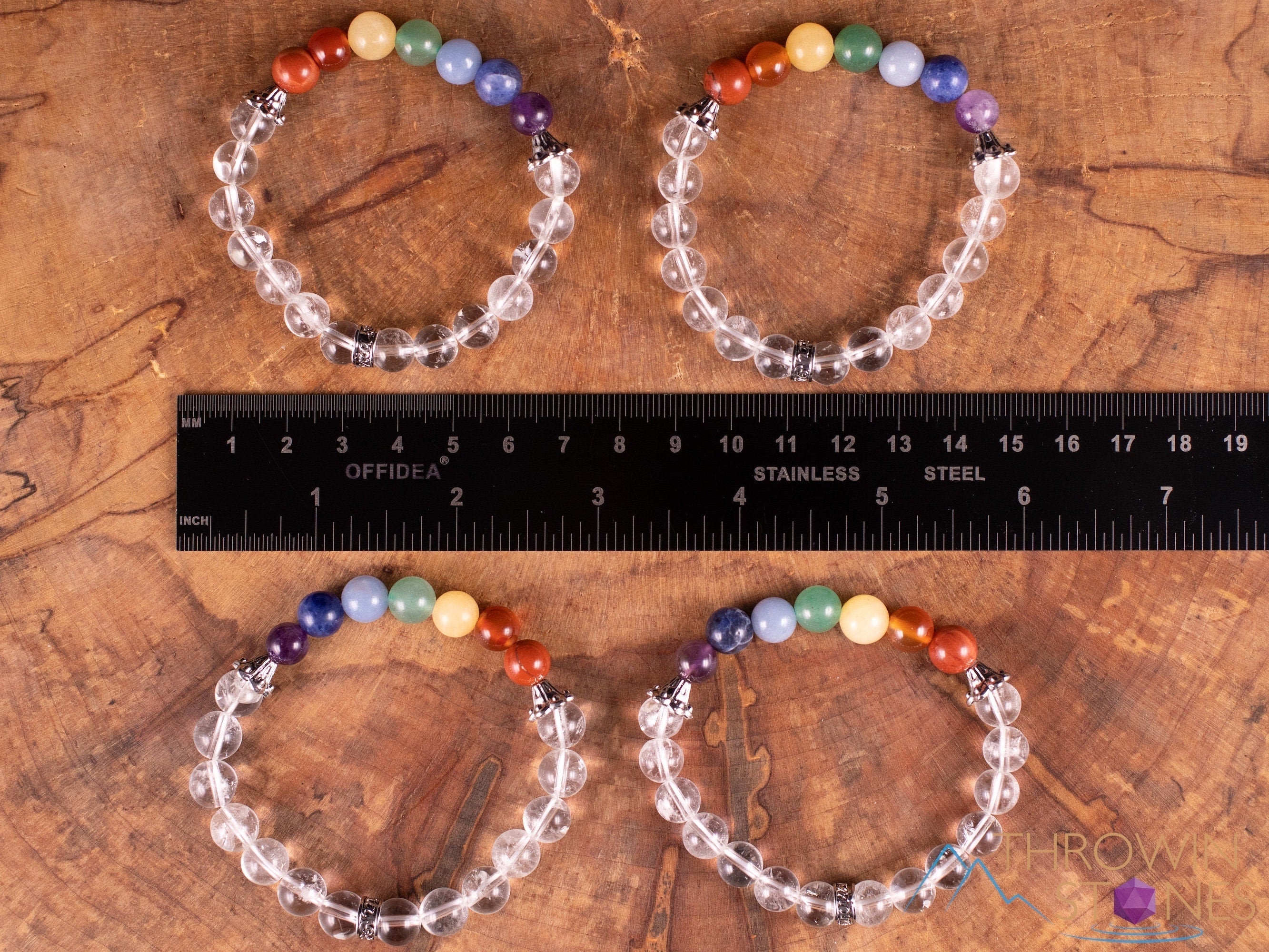 Chakra & Clear Quartz Crystal Bracelet - Round Beads Handmade Healing Jewelry for Meditation, Yoga & Energy Balancing | E1967