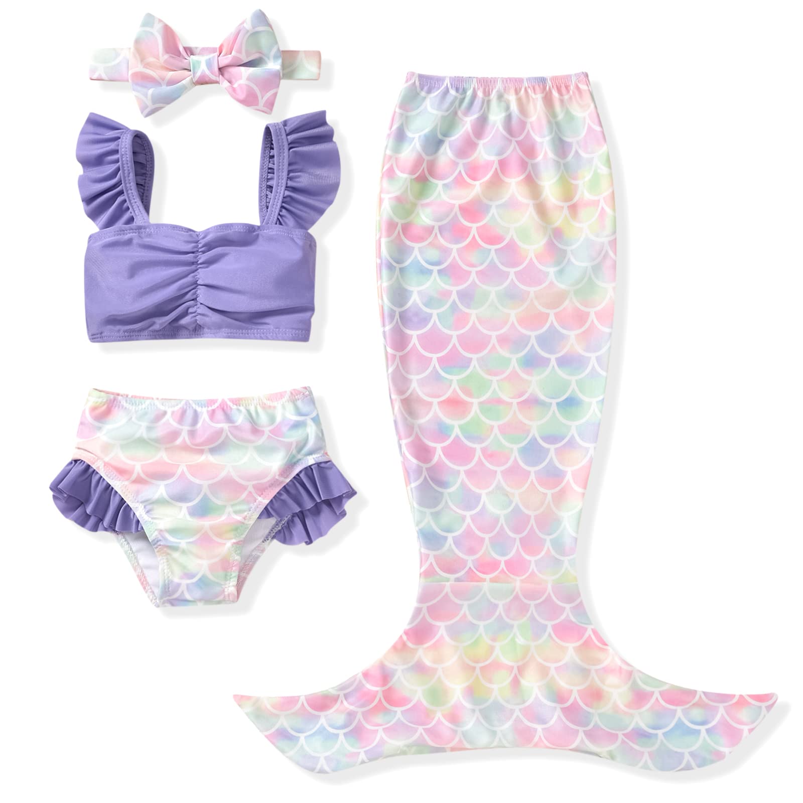 Baby Girl Mermaid Swimsuit Set - Cute Bikini Bathing Suit with Matching Headband for Toddlers | Perfect for Beach, Pool, Summer Vacation & Photo Shoots