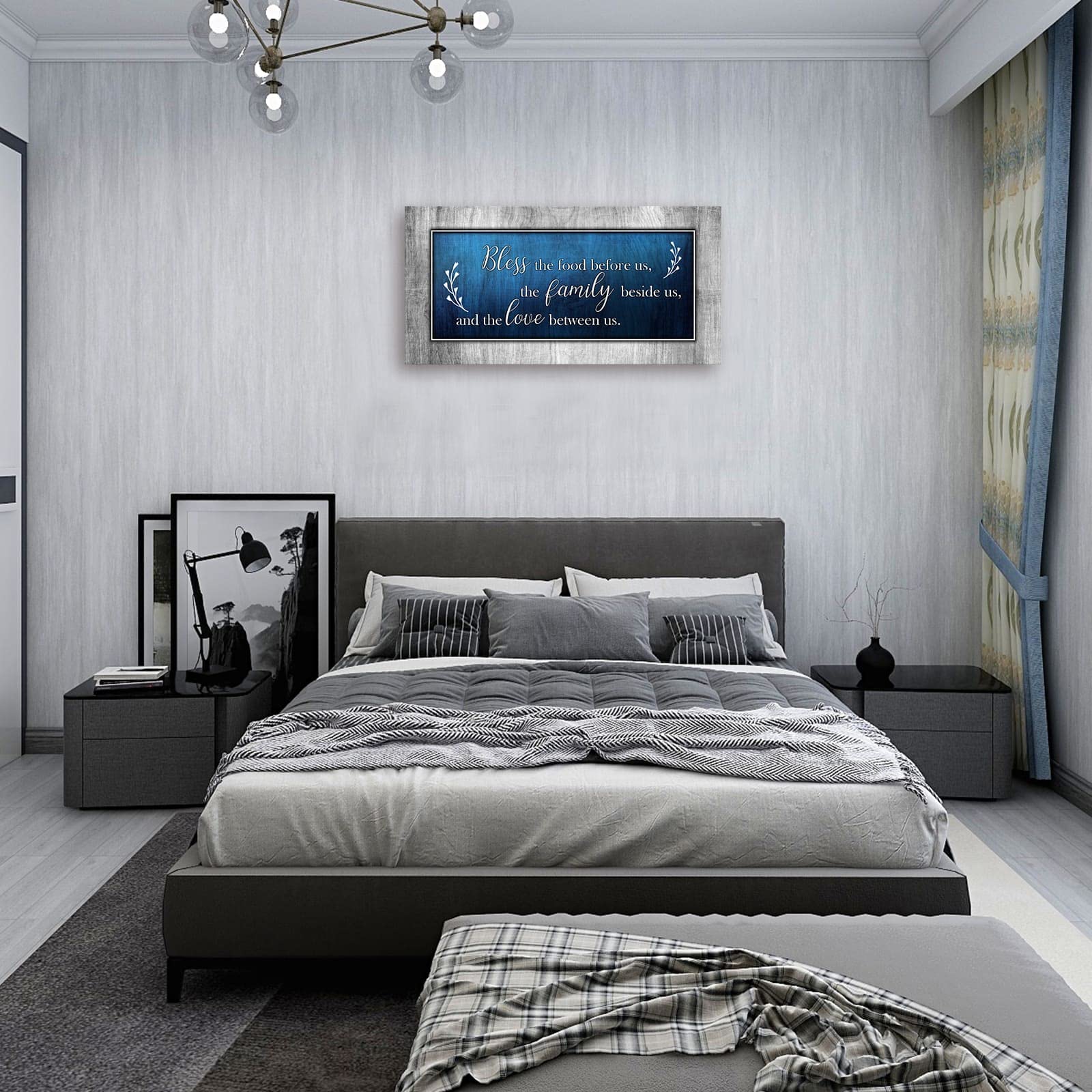 Blue & Grey Canvas Wall Art - Bless The Food Quote - 24x48