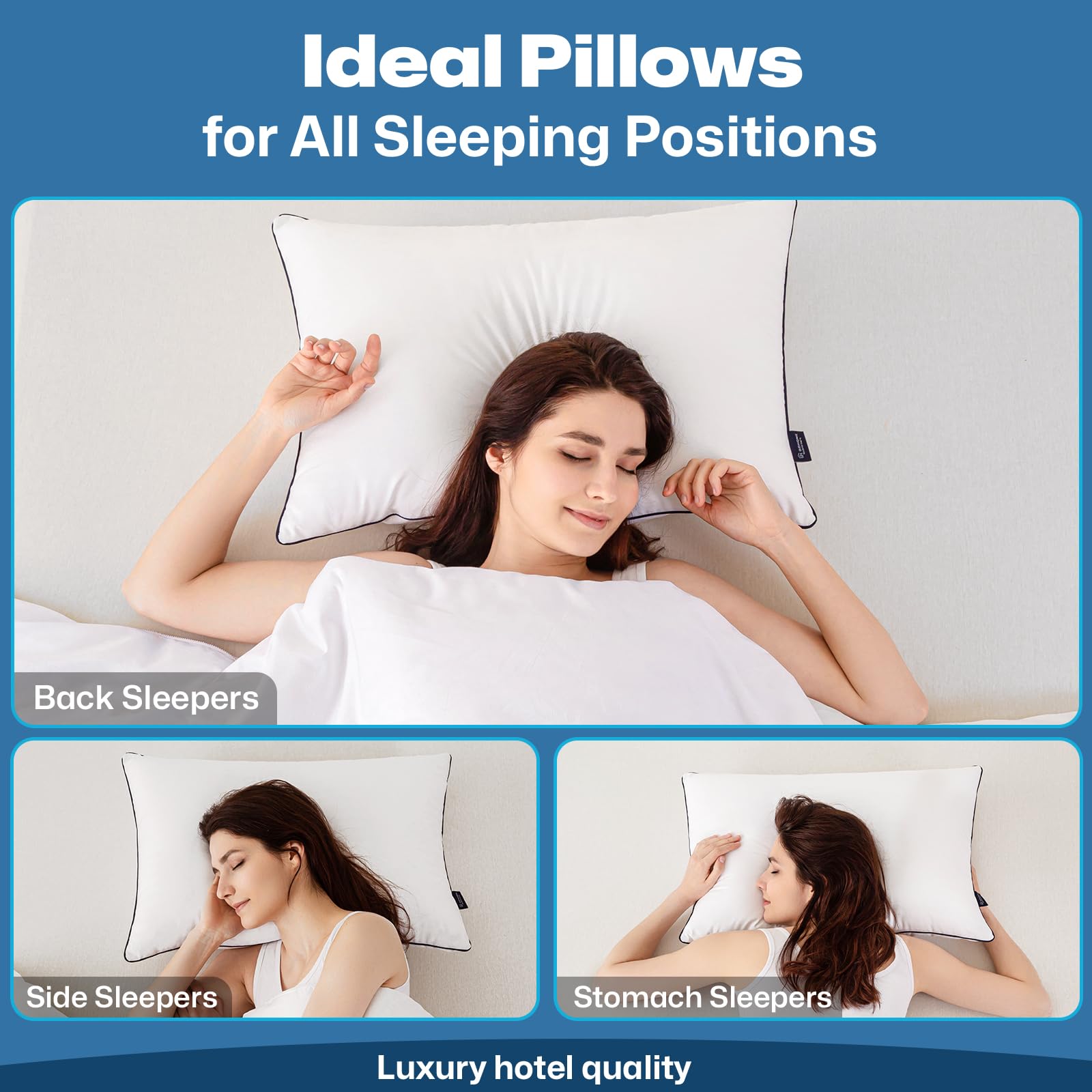 GOHOME Standard Size Pillows Set of 4 - Cooling Supportive Hotel Quality Bed Pillows with Premium Soft Down Alternative Fill for Side, Stomach & Back Sleepers | Perfect for Home, Guest Room & Travel Use
