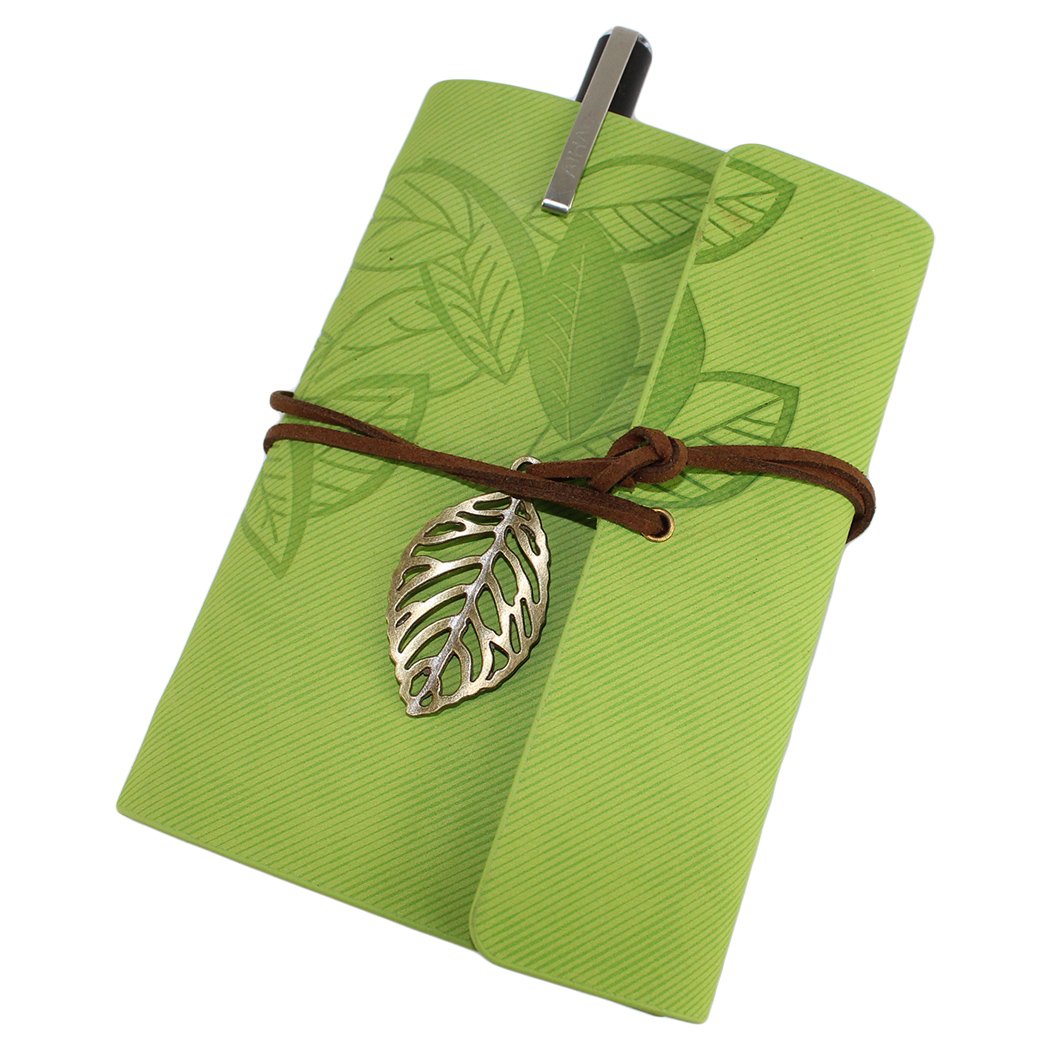 Vintage Retro Leaves Journal Notebook - Loose-Leaf Blank Diary with Gel Pen, Light Green - Perfect for Writing, Sketching & Gift Giving
