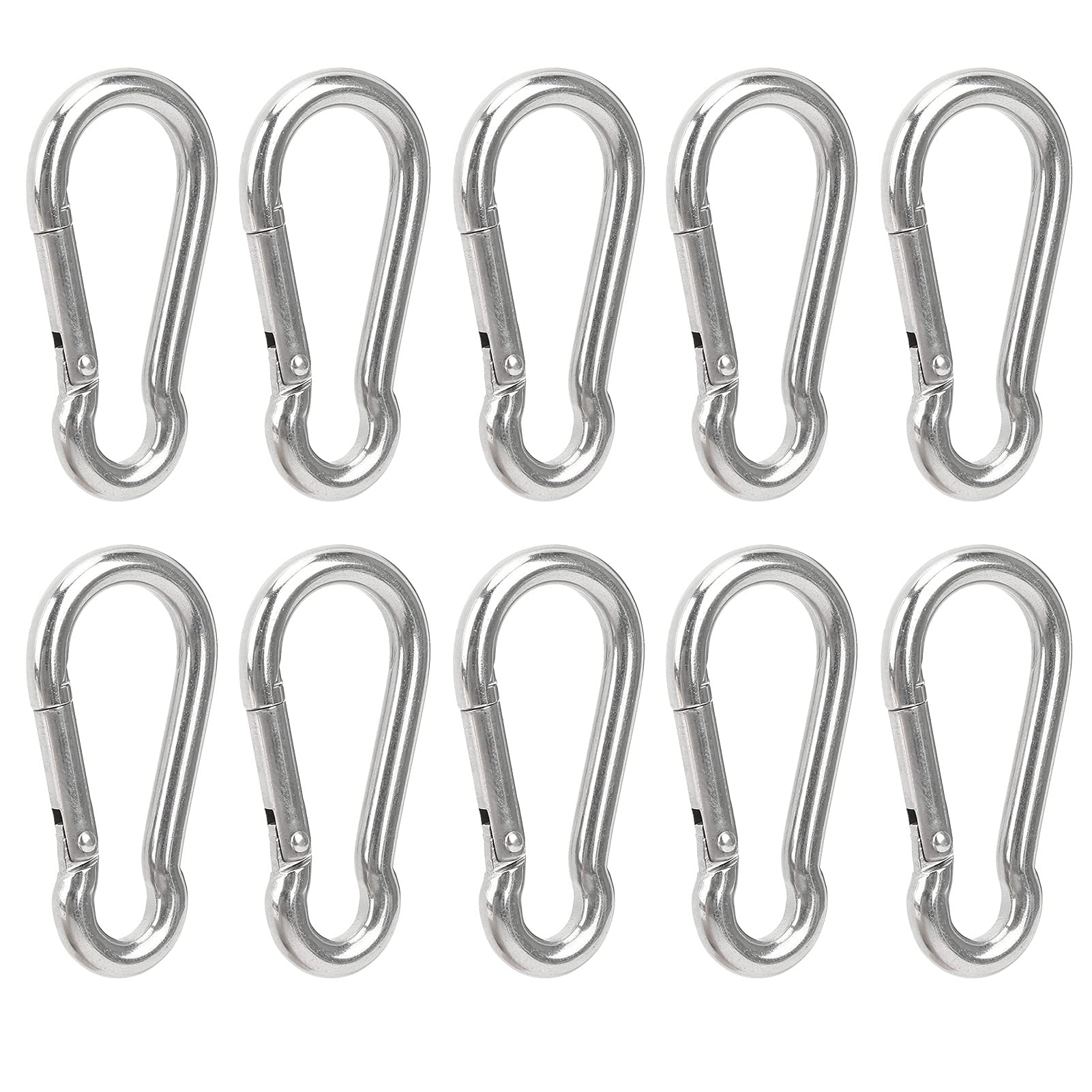 Stainless Steel Snap Hooks 10Pcs - Durable Spring Carabiner for Rope & Safety Gear