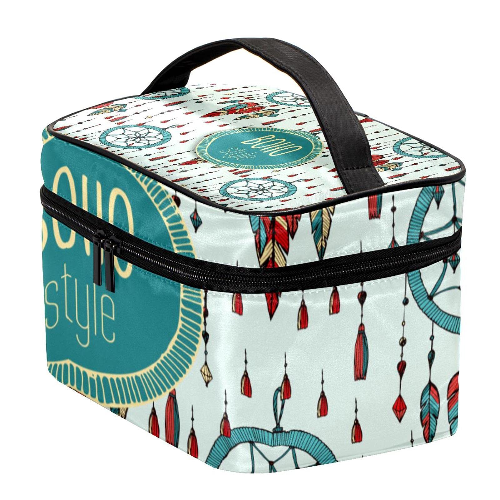 Bohemian Dreamcatcher Feather Makeup Bag - Large Travel Cosmetic Organizer with Zipper for Women & Girls | Perfect for Toiletries, Makeup Storage & Boho Style Travel Accessories