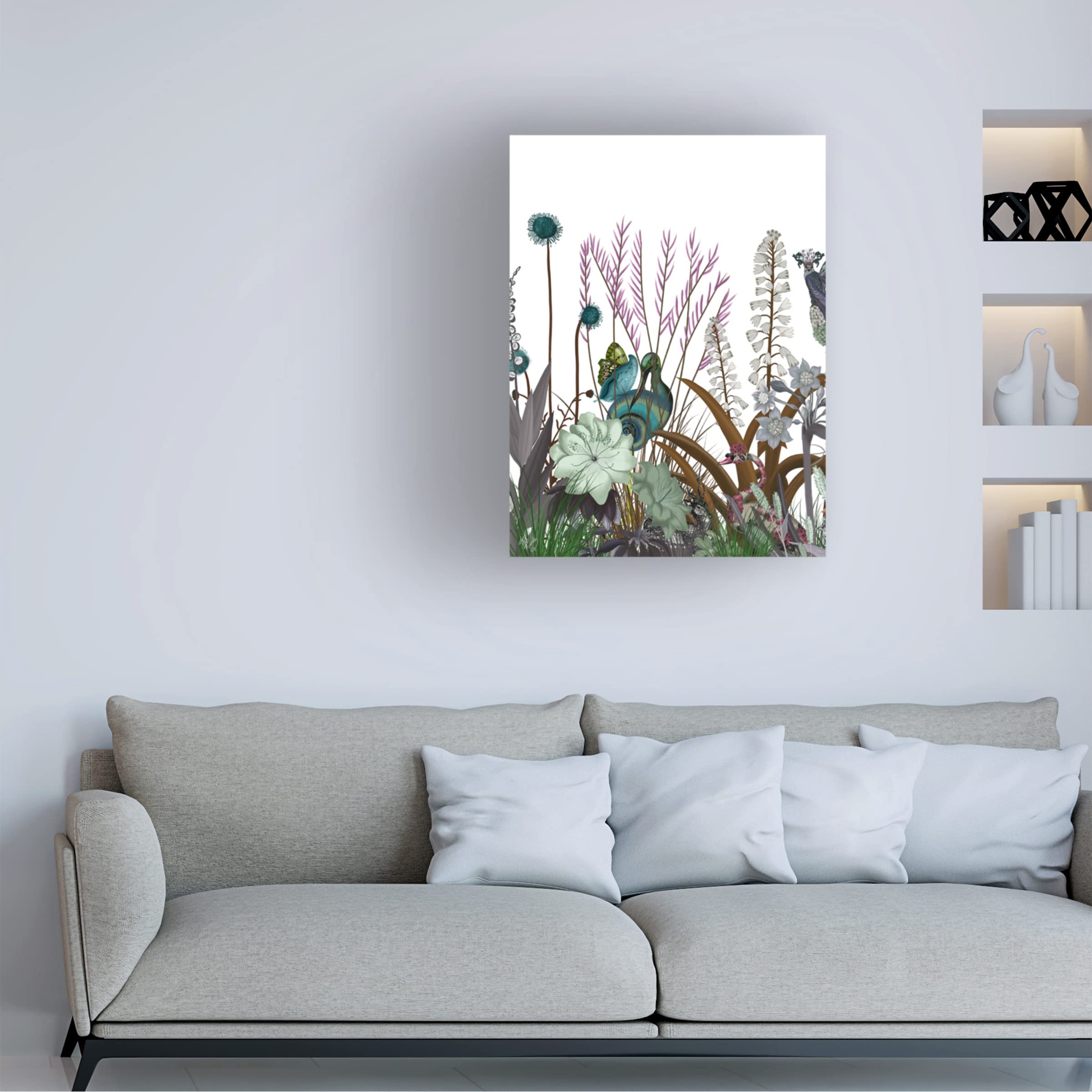 Trademark Fine Art 'Wildflower Bloom Snail Bird' Canvas Wall Art Print by Fab Funky - Vibrant Nature Decor for Living Room, Bedroom & Office