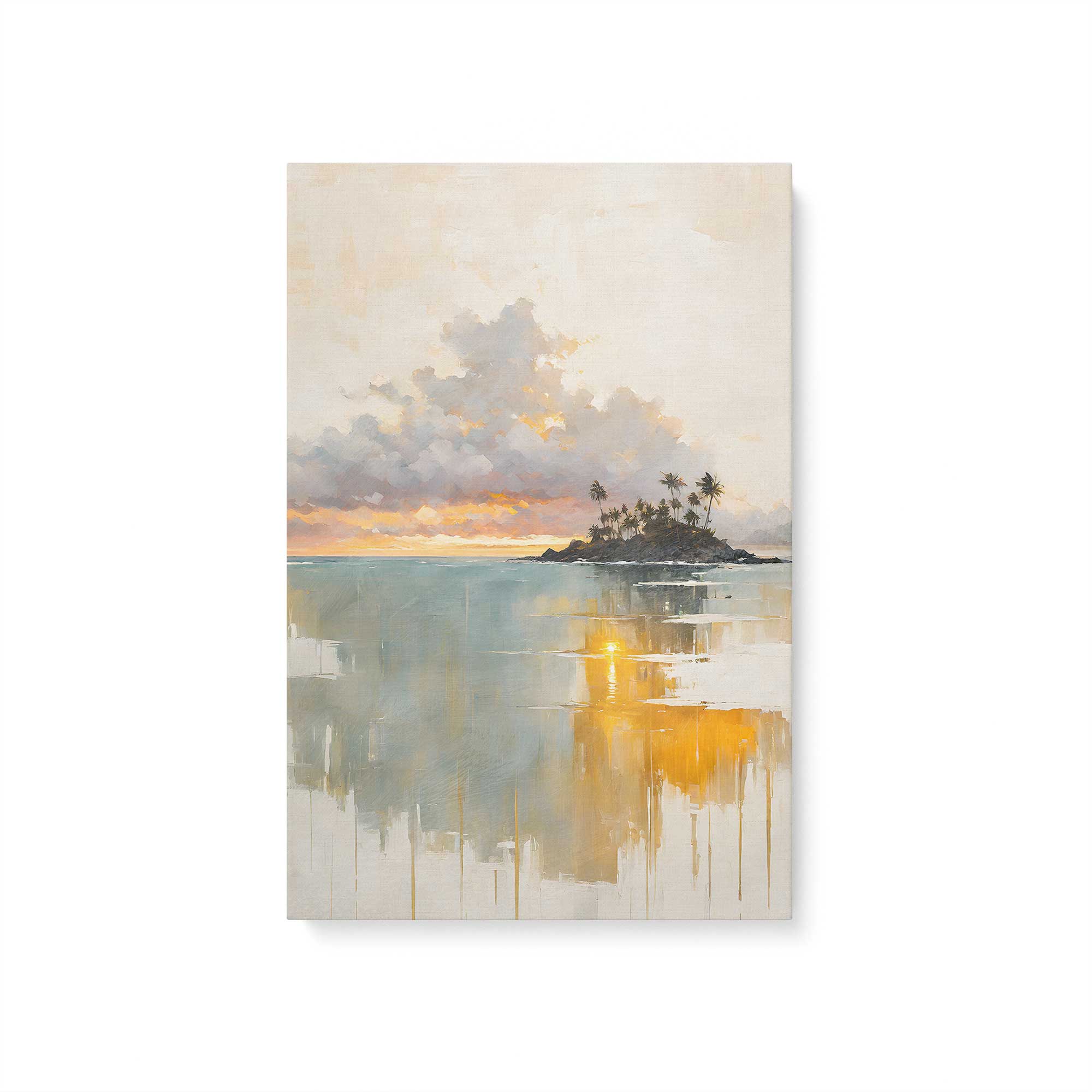 Golden Waves at Sunset III Canvas Wall Art Print - Ocean Beach Sunset Painting for Living Room, Bedroom & Office Decor