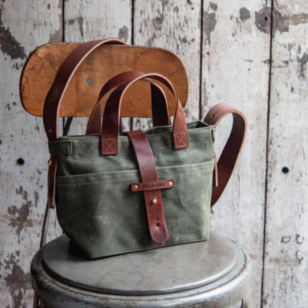 Peg and Awl Mini Waxed Canvas Tote Bag - Durable & Stylish Crossbody Purse for Women, Work, Travel & Everyday Use