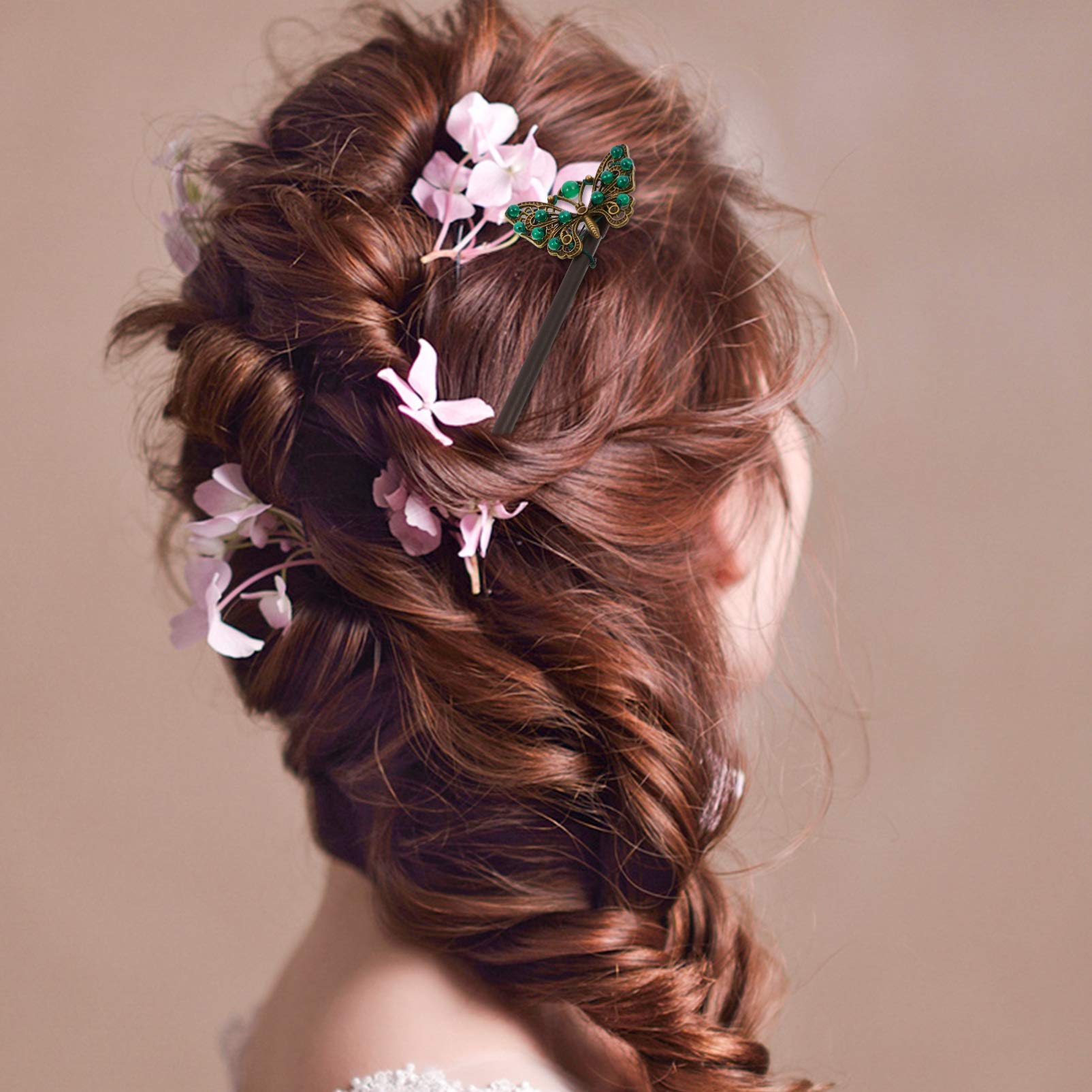 Vintage Butterfly Hair Sticks 2pcs - Chinese Hair Chopsticks for Brides & Weddings