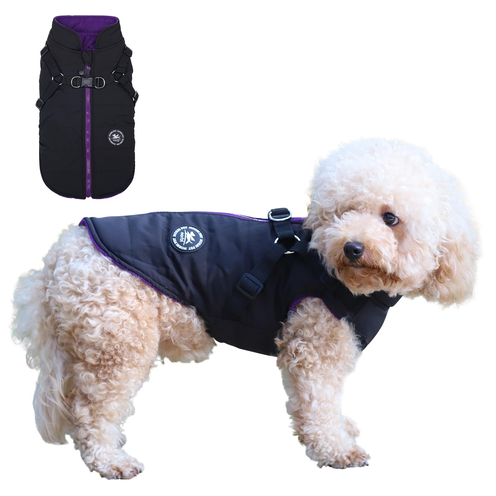 Norbi Dog Winter Coat with Built-in Harness - Adjustable Warm Dog Jacket for Small, Medium & Large Dogs | Cold Weather Protection for Outdoor Walks & Adventures