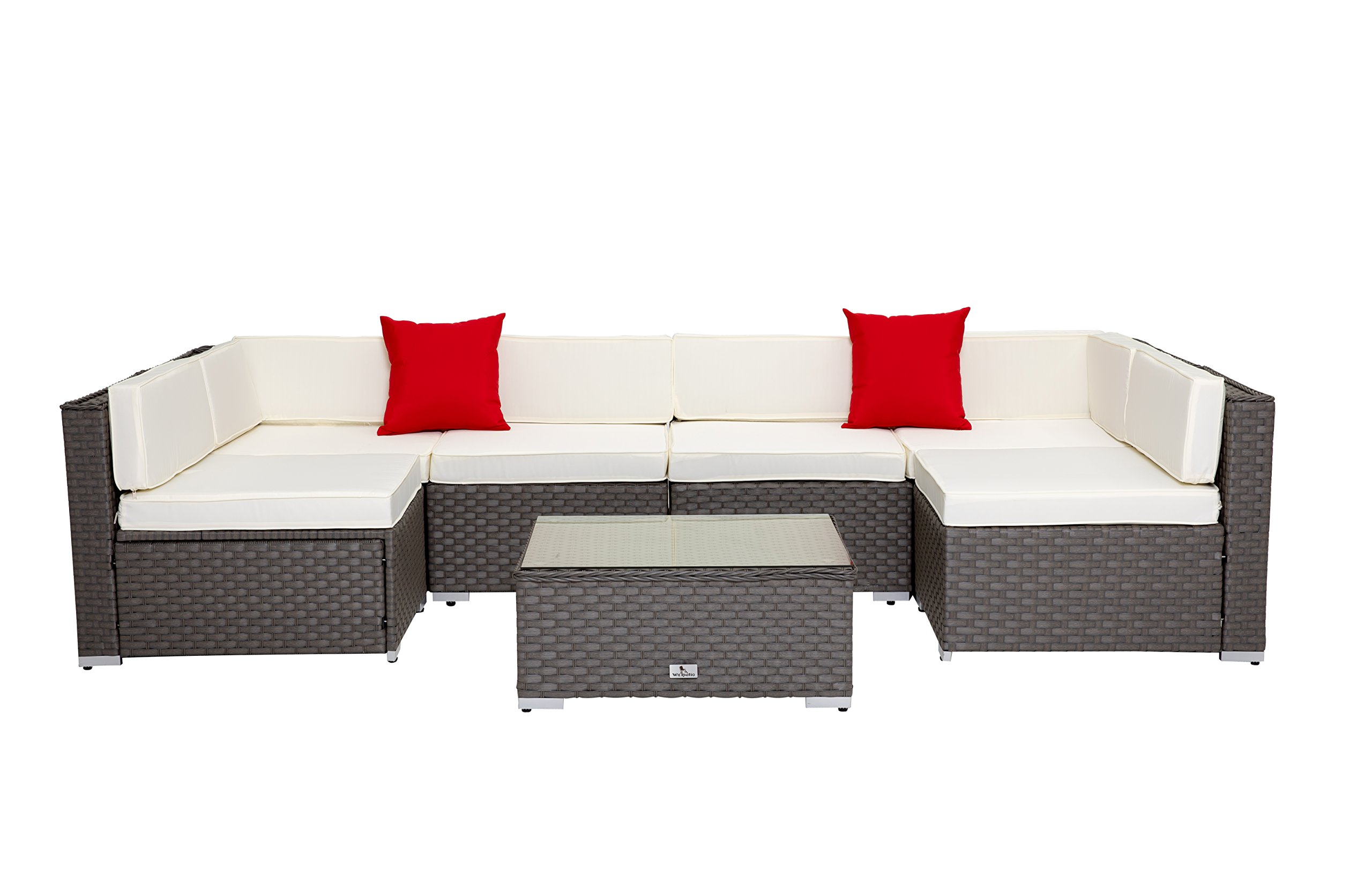 7-Piece Cushioned Outdoor PE Rattan Wicker Sectional Sofa Set - Patio Garden Furniture for Backyard, Lawn, Poolside & Balcony Relaxation