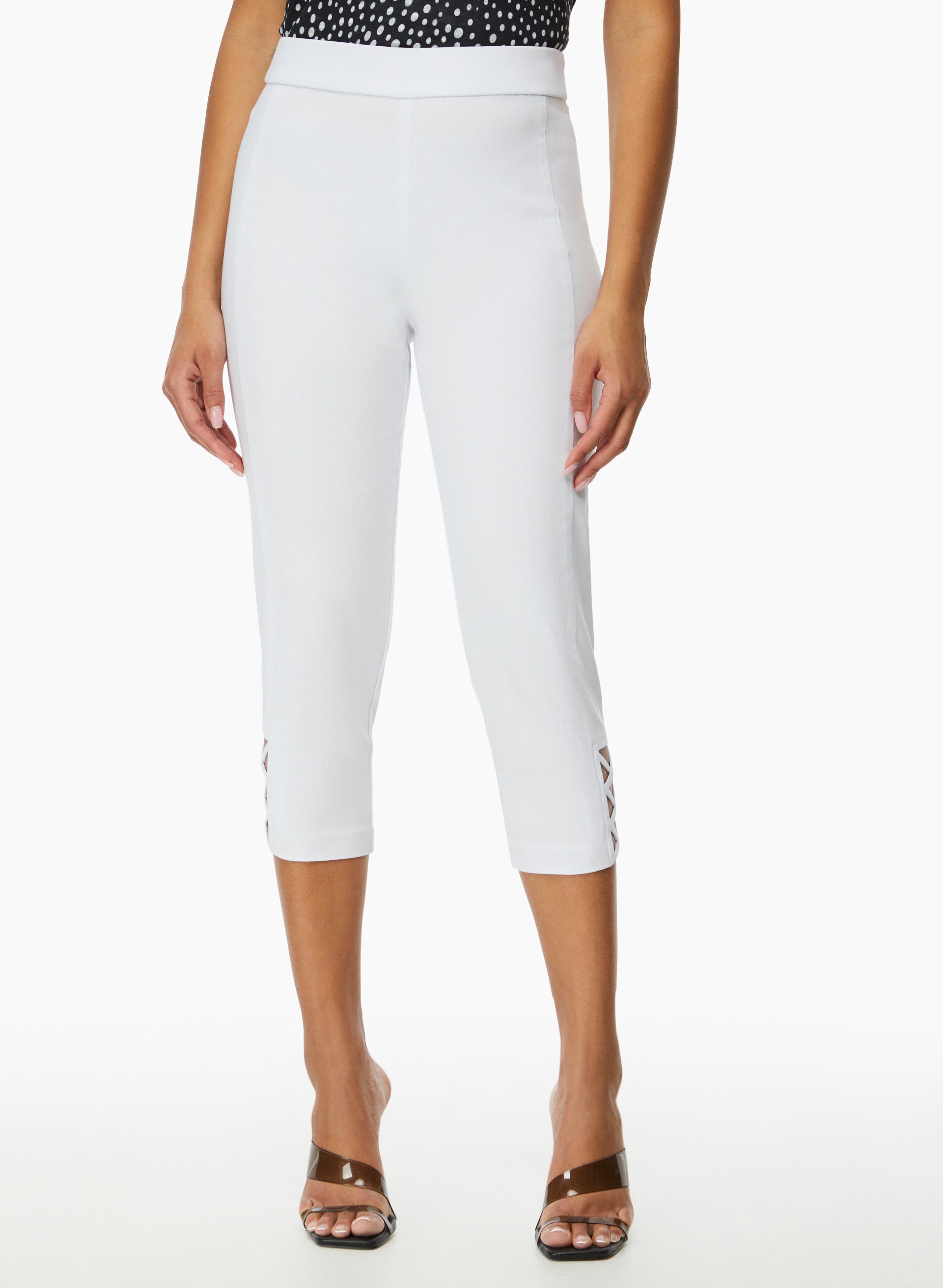 Women's Cross Detail Capris - Stretchy High Waist Yoga Pants for Workout & Lounge - Perfect for Yoga, Running, Gym & Casual Wear