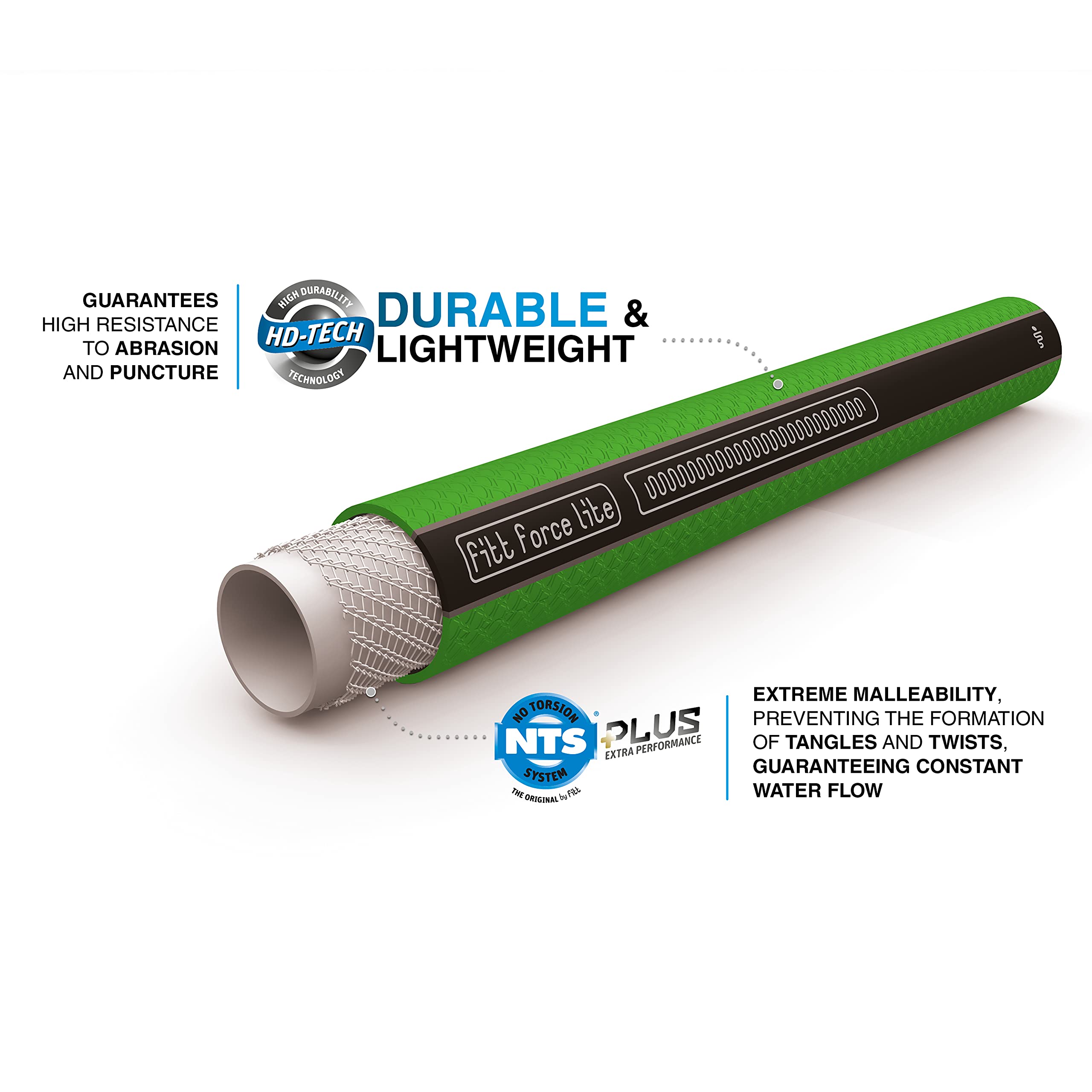 FITT Force Lite 50ft Light-Duty Garden Hose - Flexible, Durable & Kink-Free Water Hose for Outdoor Use - Perfect for Gardening, Lawn Care, Car Washing & Patio Cleaning (Lime Green)