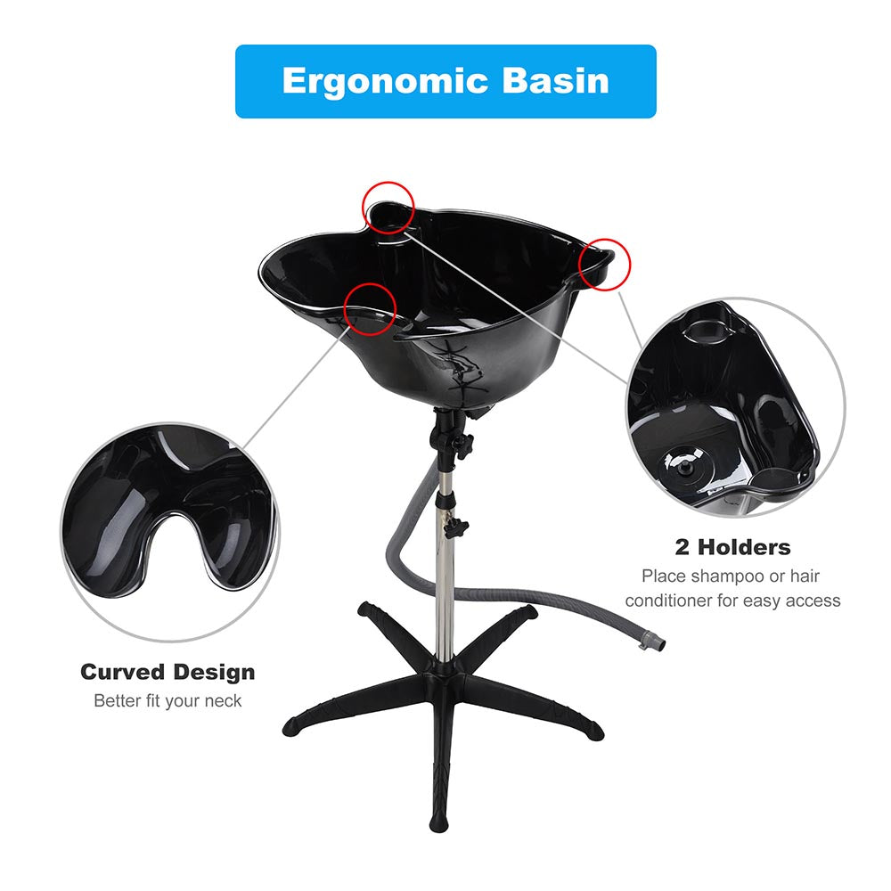 Portable Shampoo Bowl with Deep Basin & Adjustable Height - Perfect for Salon, Home Hair Washing & Mobile Hairdressing Services