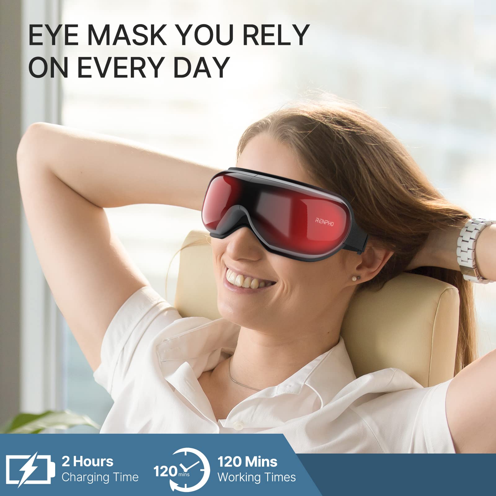 RENPHO Eye Massager with Heat - Purple & Black - Relieves Eye Strain, Dry Eyes & Headaches - Perfect for Office, Travel & Home Use