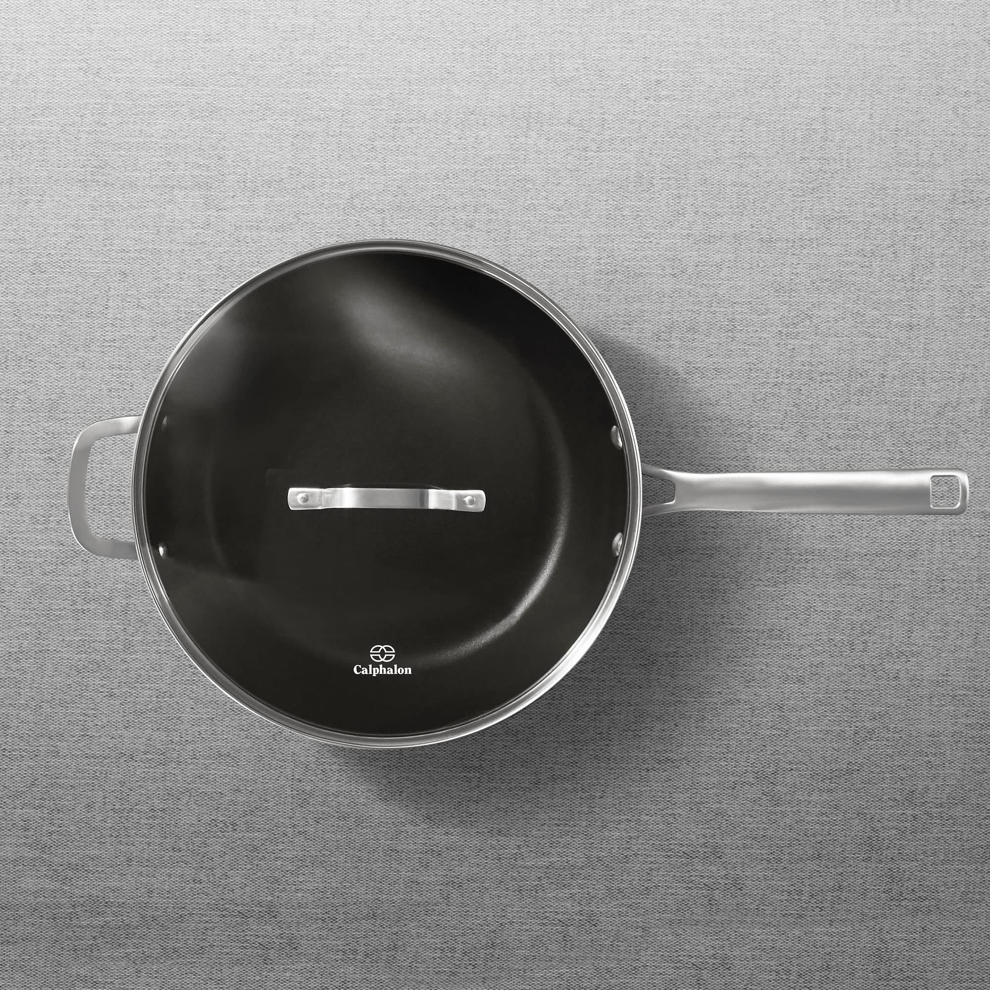 Calphalon Classic Nonstick 12-Inch Jumbo Fryer Omelet Pan with Cover - Gray Cookware for Professional & Home Chefs - Perfect for Frying, Omelets, Pancakes & Stir-Frying
