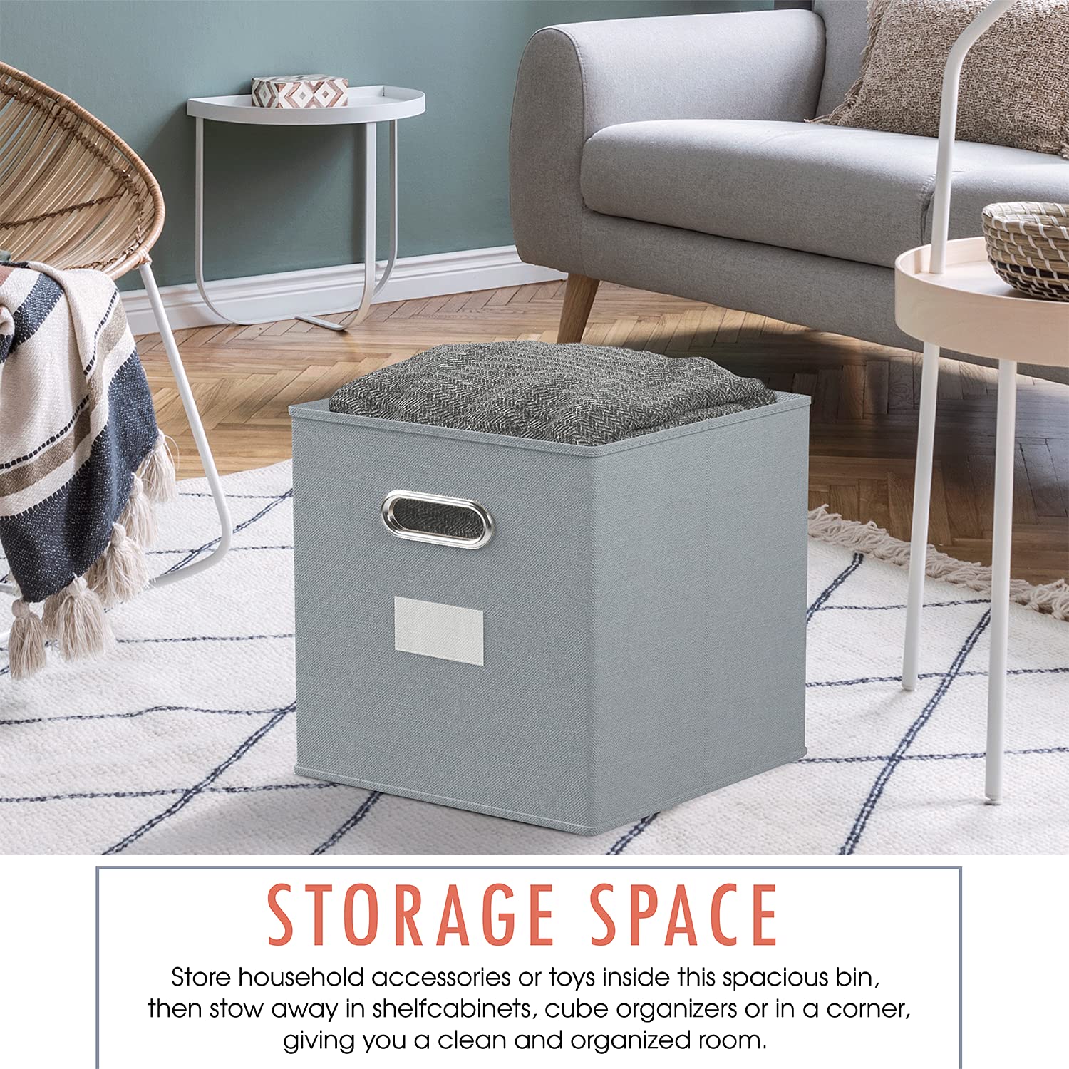 Ornavo Home Foldable Storage Bins 6-Pack - 12x12x12 Inch Gray Fabric Cube Organizers with Dual Handles & Window Pockets - Perfect for Closet, Nursery, Office & Home Organization