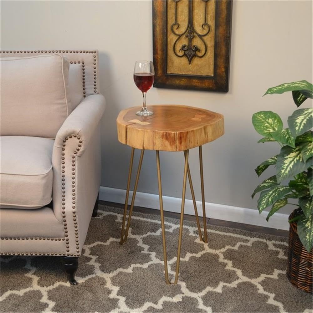 Live Edge Accent Table Top in Gold - Natural Wood Coffee Table Decor for Modern Living Room, Bedroom & Office