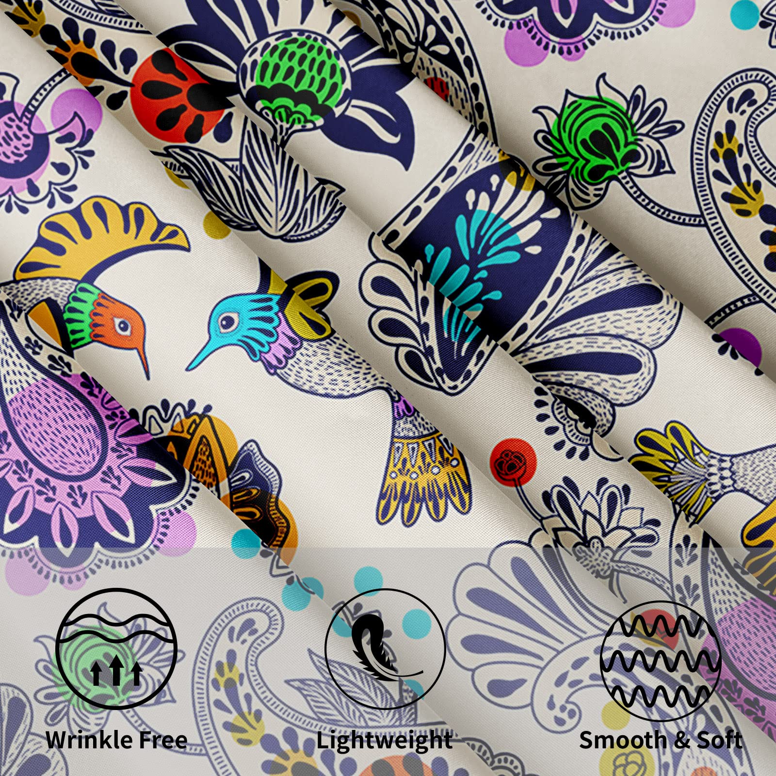 Stylish Paisley Floral Bird Print Waterproof Round Tablecloth - 60 Inch for Wedding, Party, Dining, Holiday & Banquet Decor - Perfect for Indoor and Outdoor Events