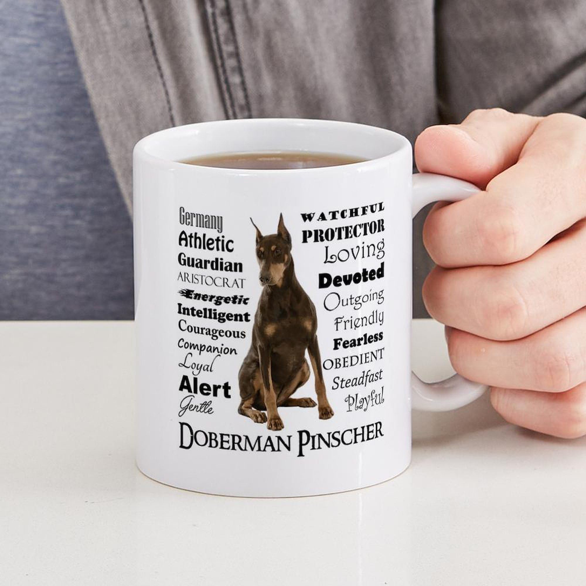Doberman Traits Ceramic Coffee Mug 11 oz (325 ml) - Perfect for Dog Lovers & Coffee Enthusiasts - Ideal for Home, Office, or Gift Giving