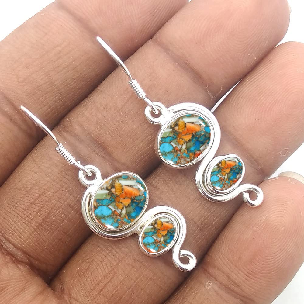 925 Sterling Silver Dangle Earrings for Women - Oyster Copper Turquoise Drop Earrings with Oval Gemstone | Minimalist Jewelry for Casual Wear, Date Night & Special Occasions