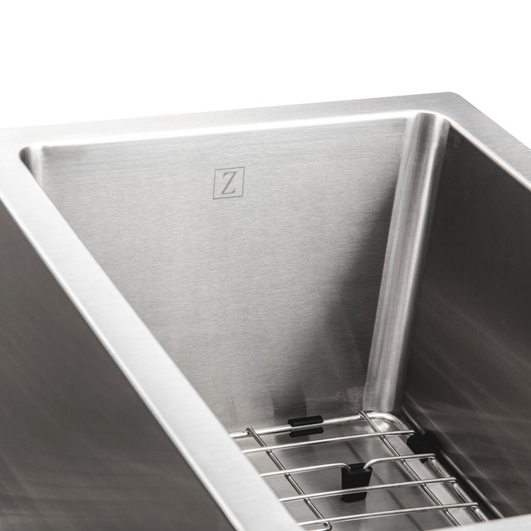 ZLINE SC70D 33 33-Inch Undermount Double Bowl Stainless Steel Kitchen Sink with Bottom Grid - Durable & Stylish for Modern Kitchens, Perfect for Meal Prep & Cleanup