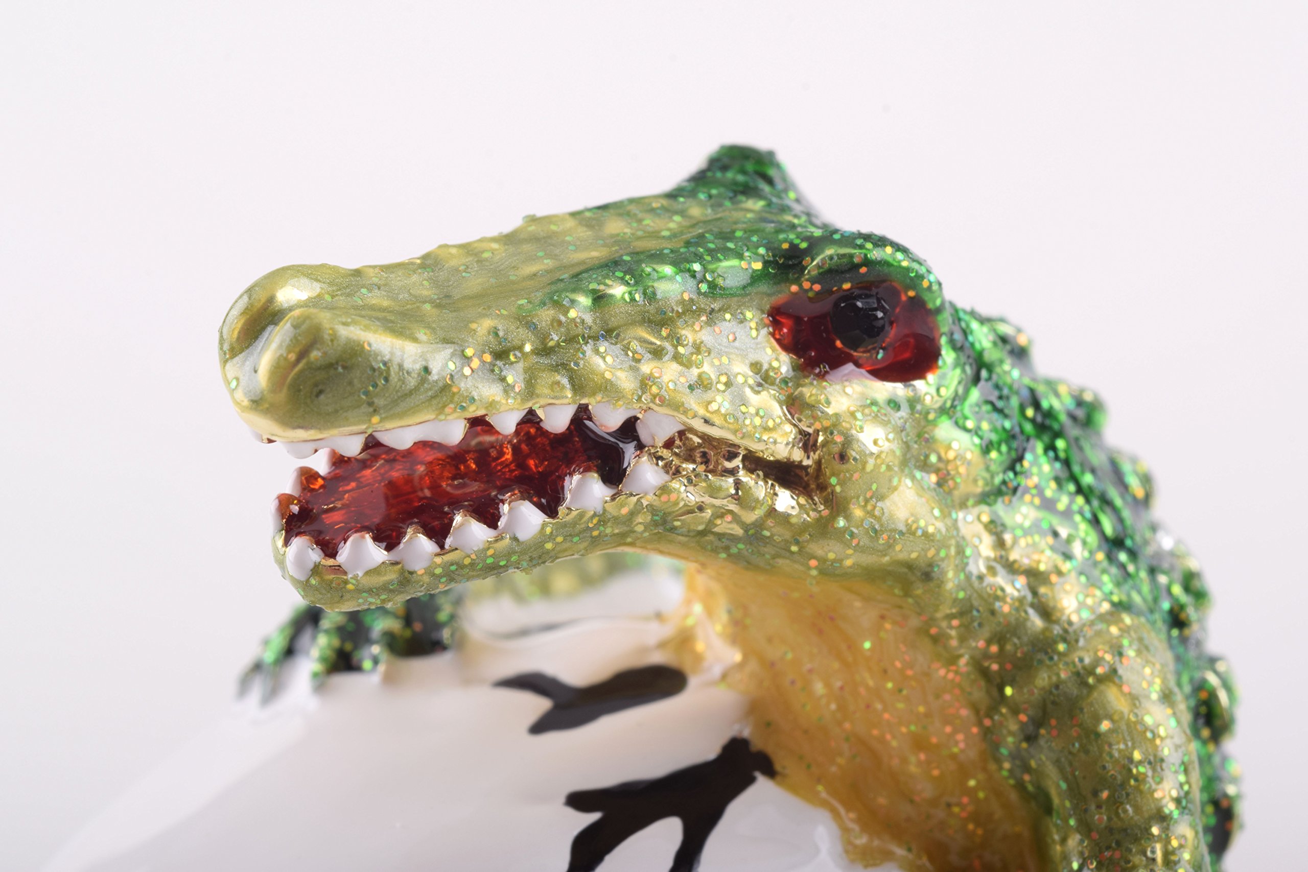 Keren Kopal Alligator Trinket Box Faberge Style - Handcrafted Jewelry Storage Decorated with Austrian Crystals, Unique Home Decor for Vanity, Dresser & Gift Giving
