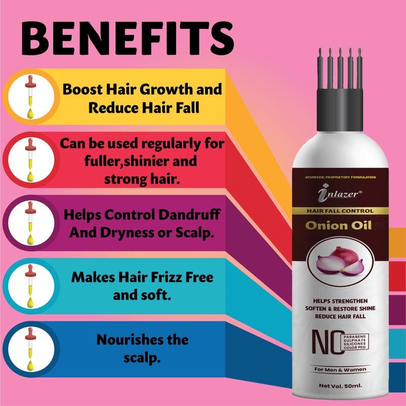 Sabates Onion Hair Oil with Comb Applicator - Promotes Strong, Smooth & Silky Hair Growth | Anti-Dandruff Treatment for Thicker, Healthier Hair | Perfect for Daily Hair Care & Scalp Massage at Home
