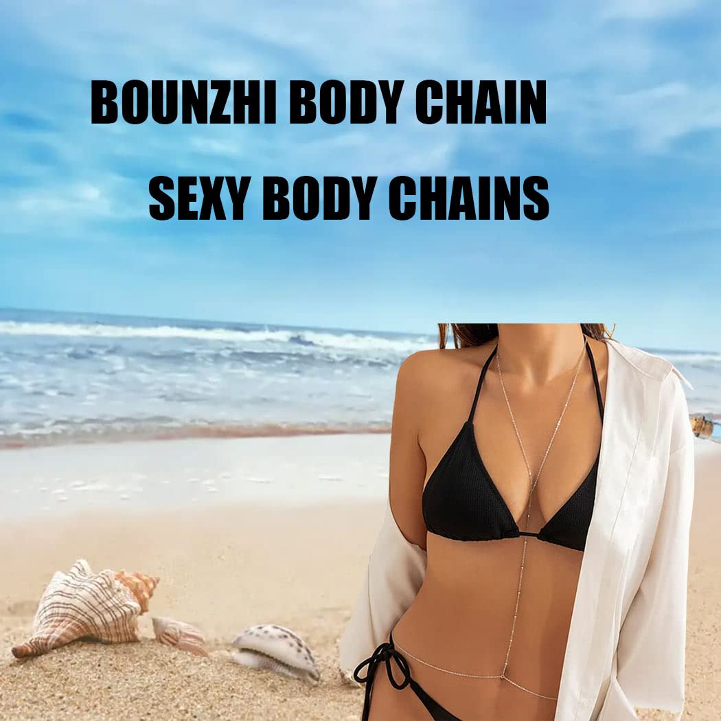 Sexy Silver Body Chain Jewelry for Women - Crossover Thin Bra Bikini Waist Belly Chain - Perfect for Beach Parties, Music Festivals & Romantic Date Nights