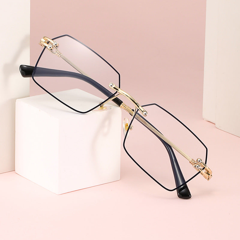 Women's Metal Edgeless Frameless Anti Blue Light Reading Glasses - Lightweight & Stylish for Computer Use, Reading & Office Work