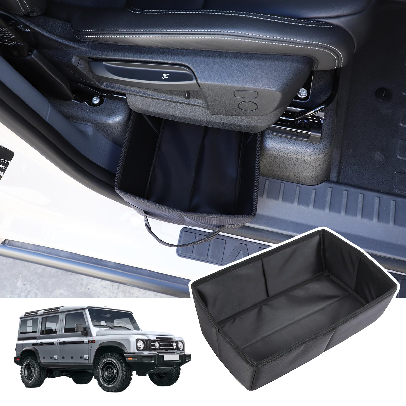 Car Under Seat Storage Box Tray - Hidden Organizer for Ineos Grenadier 2020-2024 | Oxford Cloth Tool Box with Handle | Perfect for Road Trips, Camping & Vehicle Organization (1PCS)