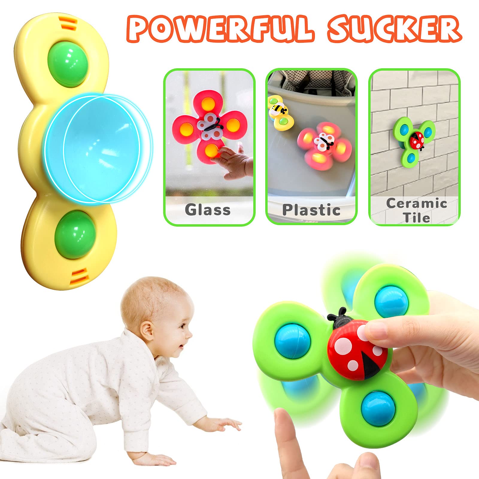 **Sensory Spinner Toys for Toddlers 2-3 Years Old - 3 Pack Suction Cup Bath Toys for Babies 18+ Months, Fun Learning & Developmental Gifts for Boys & Girls - Perfect for Bath Time, Playtime & Stress Relief**
