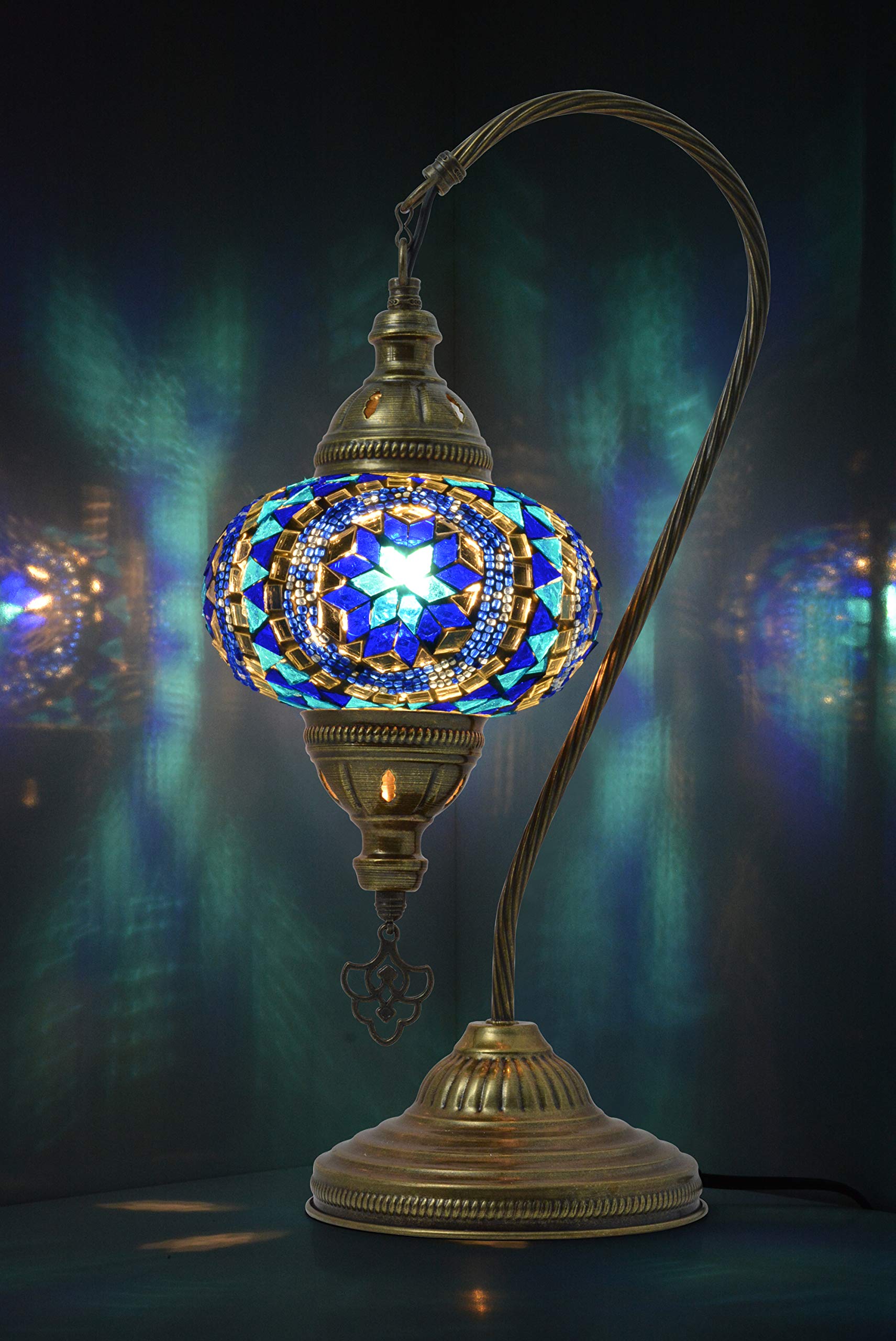 MOZAIST Turkish Mosaic Table Lamp - Swan Neck Moroccan Stained Glass Tiffany Lamp with US Plug & E12 Socket | Vintage Bohemian Home Decor for Bedroom, Living Room & Office