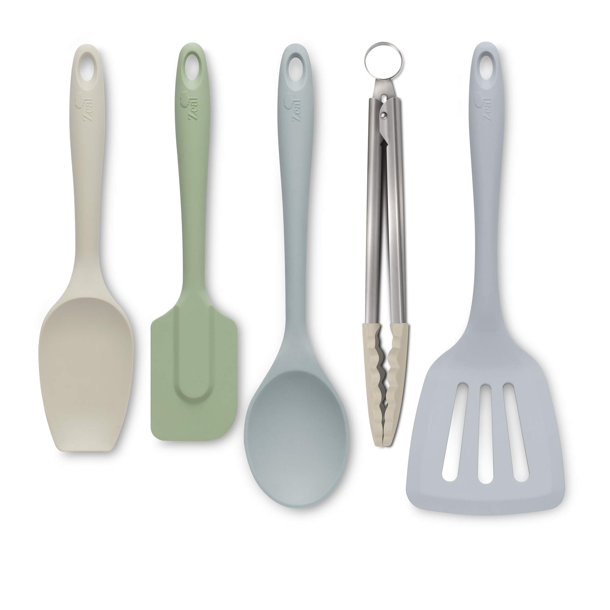 Non-Stick Silicone Cooking Utensil Set - 5-Piece Kitchen Tongs, Turner, Spatula Spoon & Cook Spoon - Heat Resistant & BPA Free for Baking, Frying & Grilling - Perfect for Home Chefs & Professional Kitchens