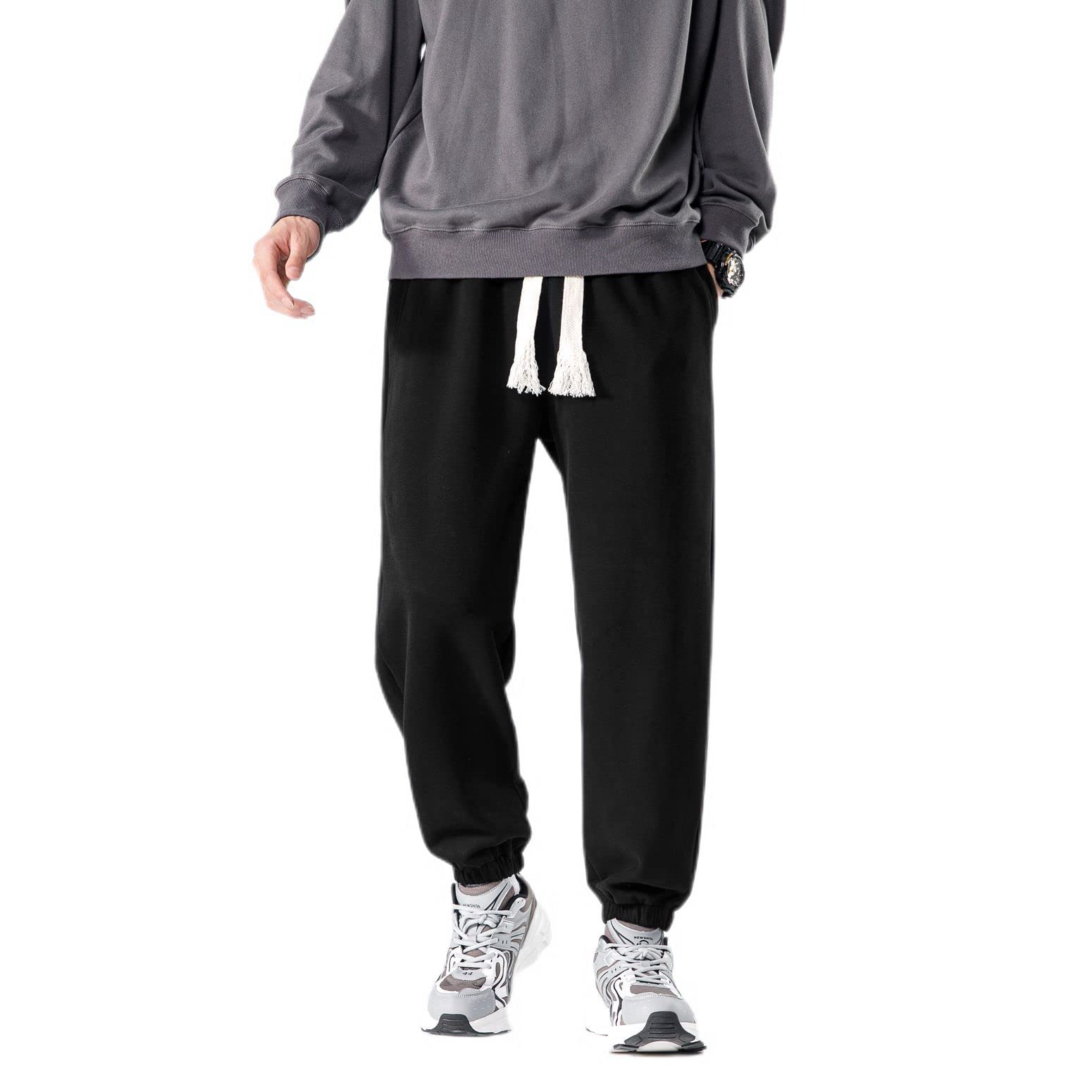 **Jinda Men's Winter Snow Sweatpants - Soft Cotton Fleece Joggers with Drawstring Waist & Pockets - Warm Athletic Lounge Pants for Running, Hiking & Casual Wear**