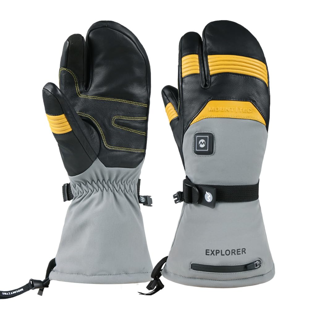 Explorer 5 Battery Heated Gloves for Men & Women - Premium Goatskin 3-Finger Ski Mittens for Skiing, Mountaineering & Winter Sports - Stay Warm in Extreme Cold Weather