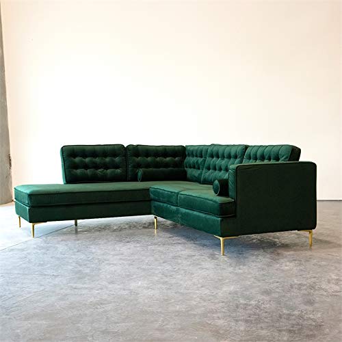 ASHCROFT Mid Century Modern Kole Forest Green Velvet Sectional Left Facing Sofa - Contemporary Living Room Furniture for Small Spaces & Apartment Decor